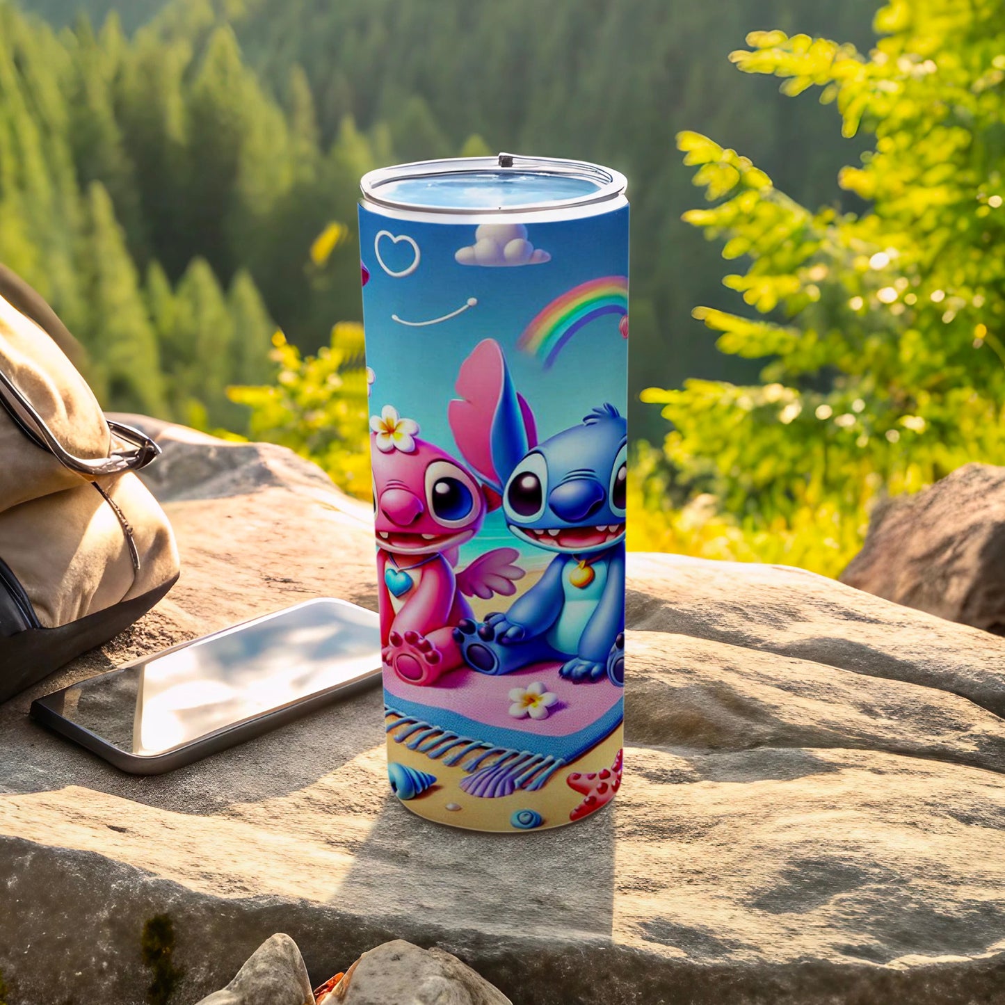 Cute Blue and Pink Cartoon Characters Tumbler Cup