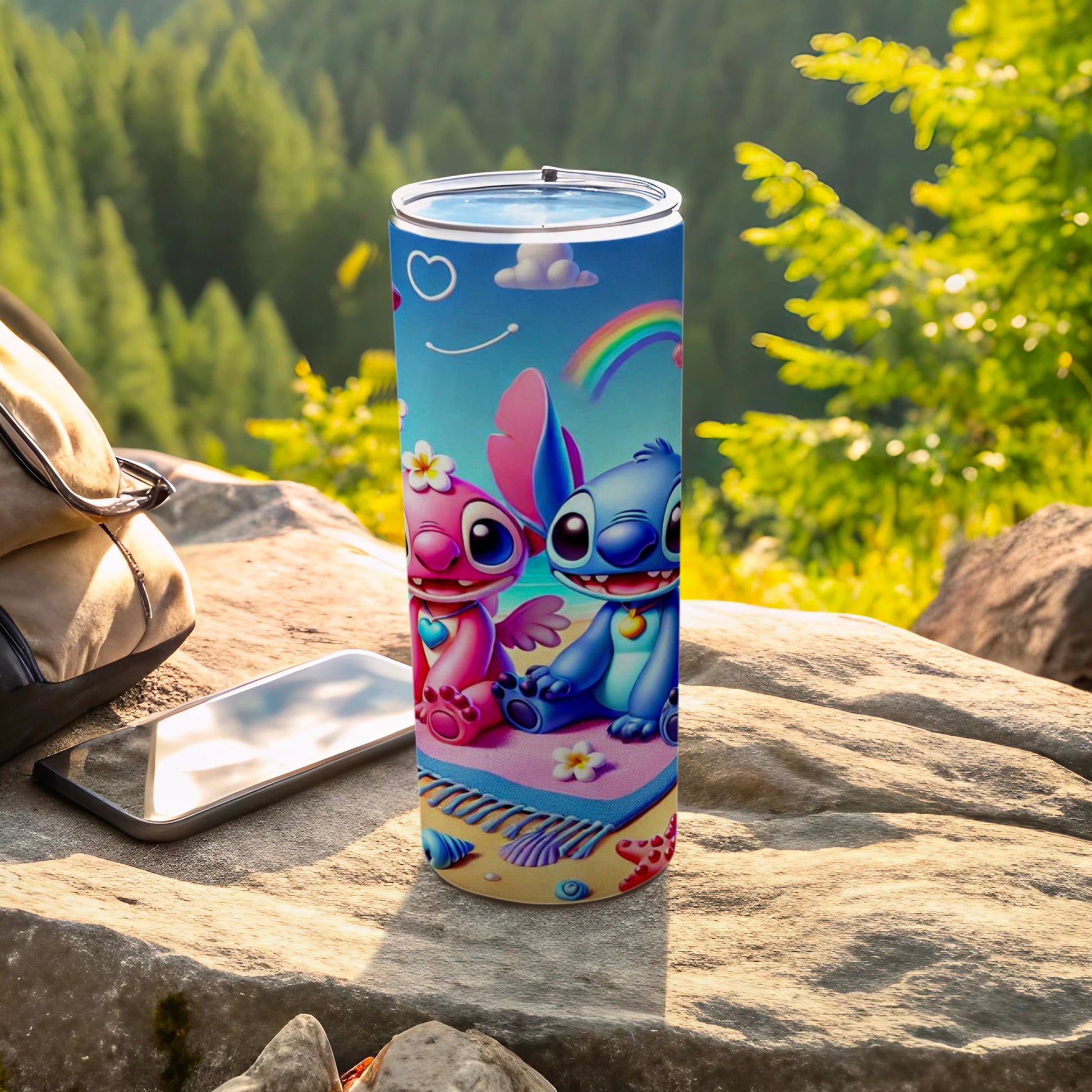 Cute Blue and Pink Cartoon Characters Tumbler Cup