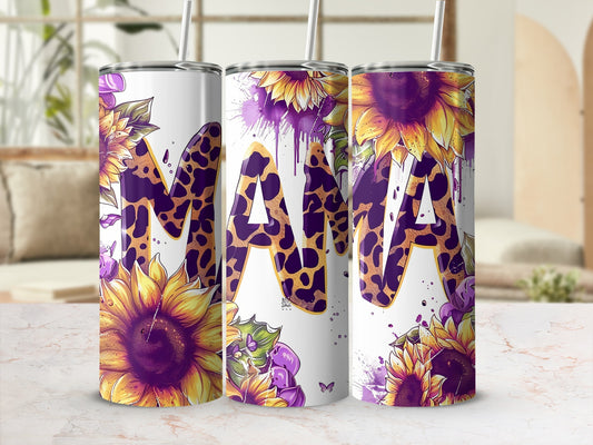 Mama Leopard Print Floral Stainless Steel Tumbler