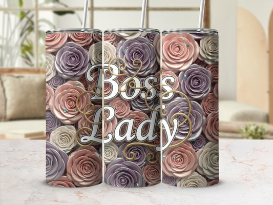 Boss Lady Floral Design Travel Tumbler with Straw
