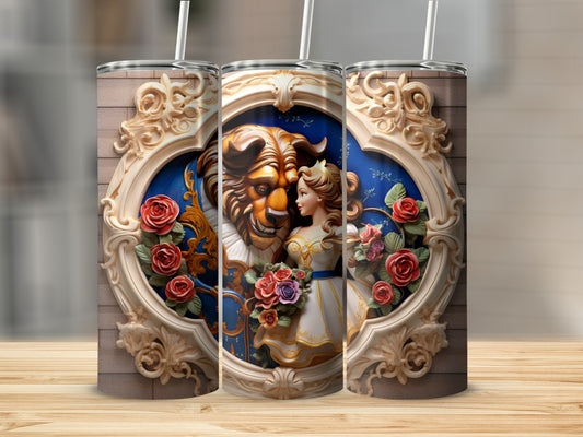 Beauty and Beast Themed Tumbler with Roses Design