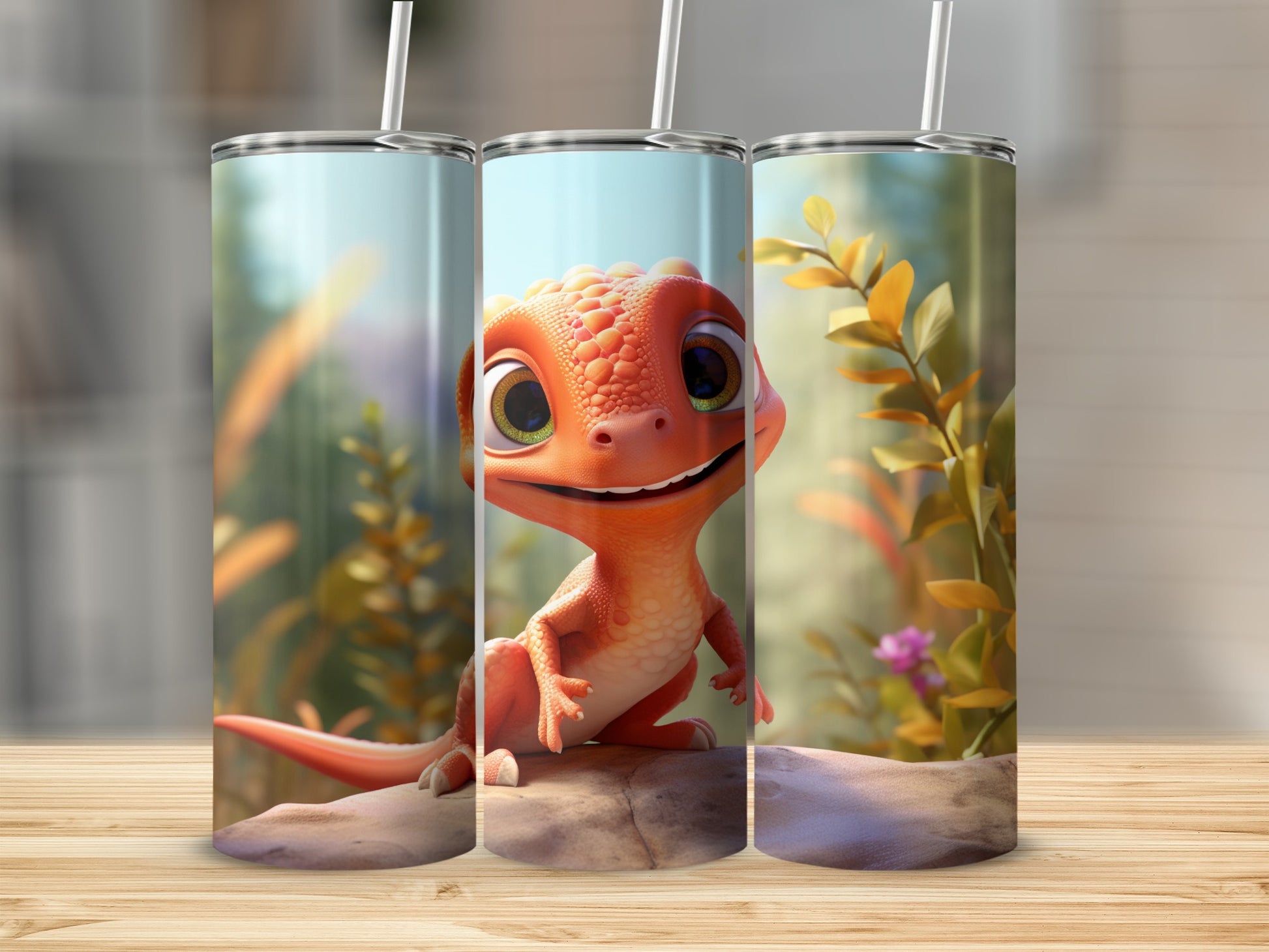 Cute Cartoon Orange Lizard Design on Tumbler product