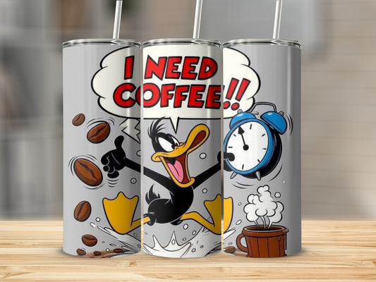 I Need Coffee Cartoon Duck Design Tumbler Cup