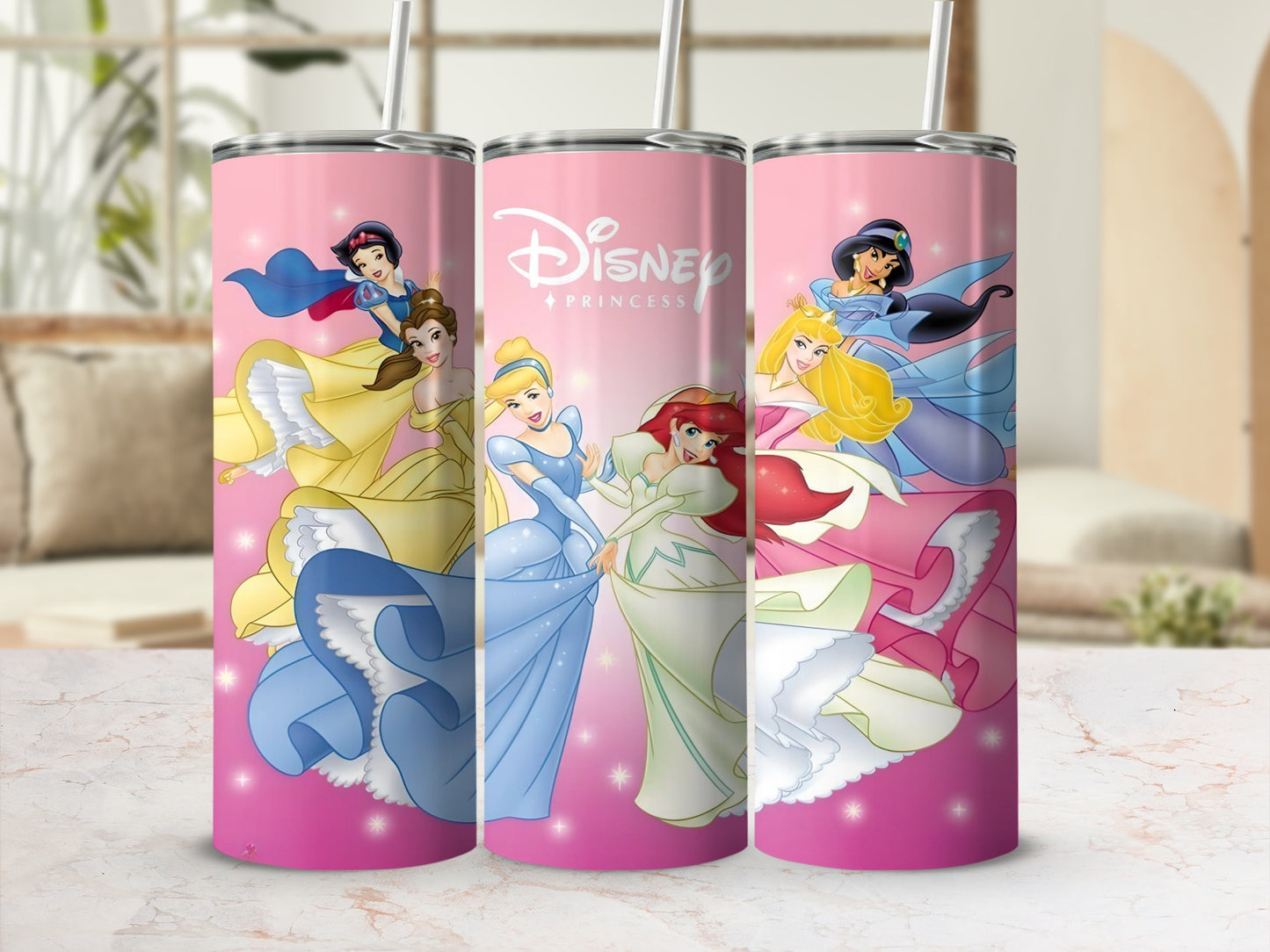 Disney Princess Pink Tumbler with Straw for Girls