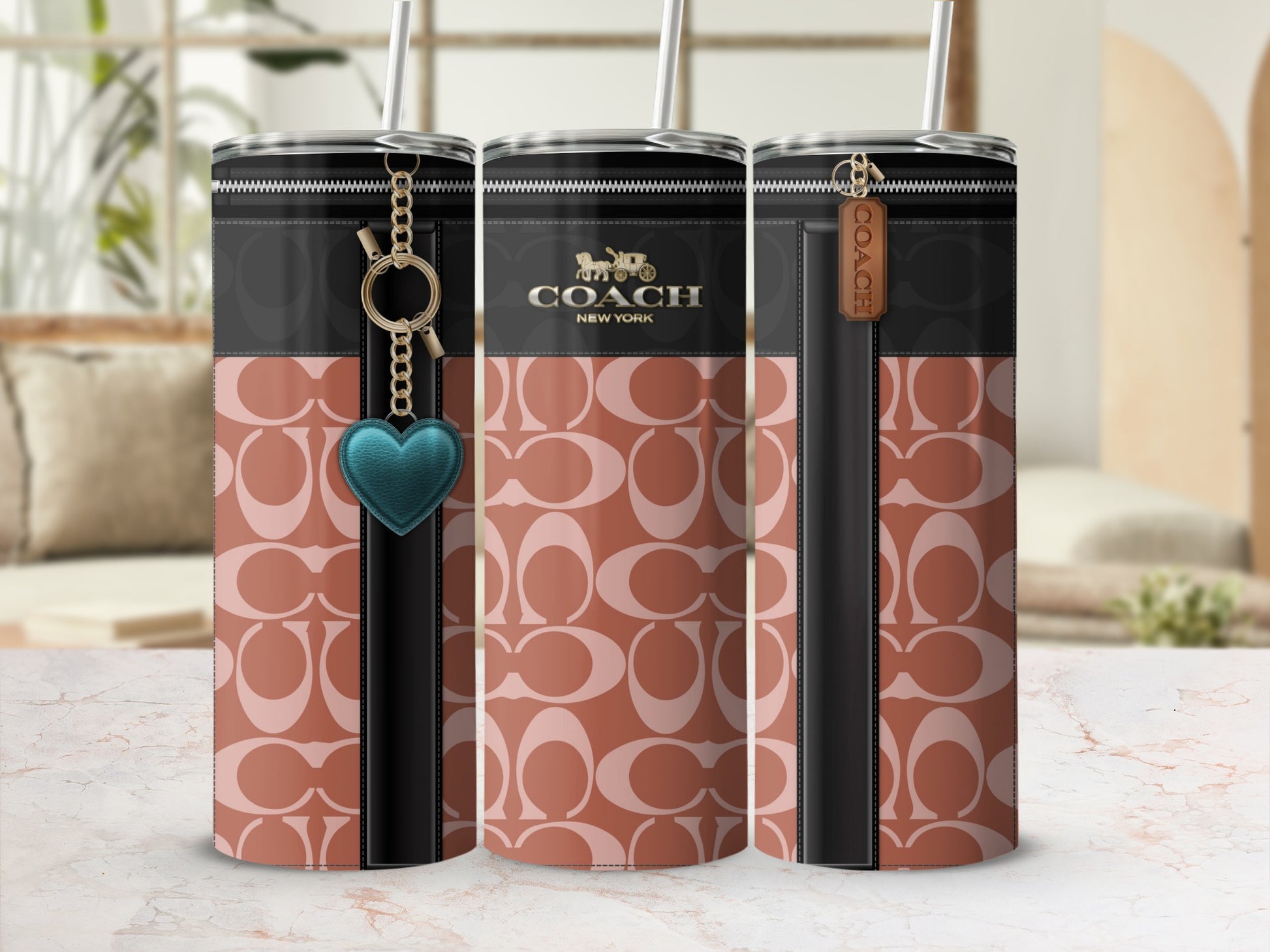 Designer-Inspired Tumbler With Heart Charm