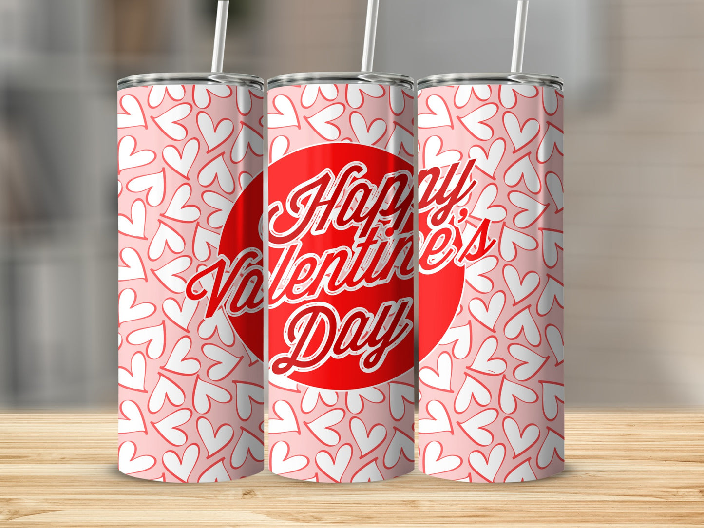 Happy Valentine's Day Pink and White Heart Tumbler