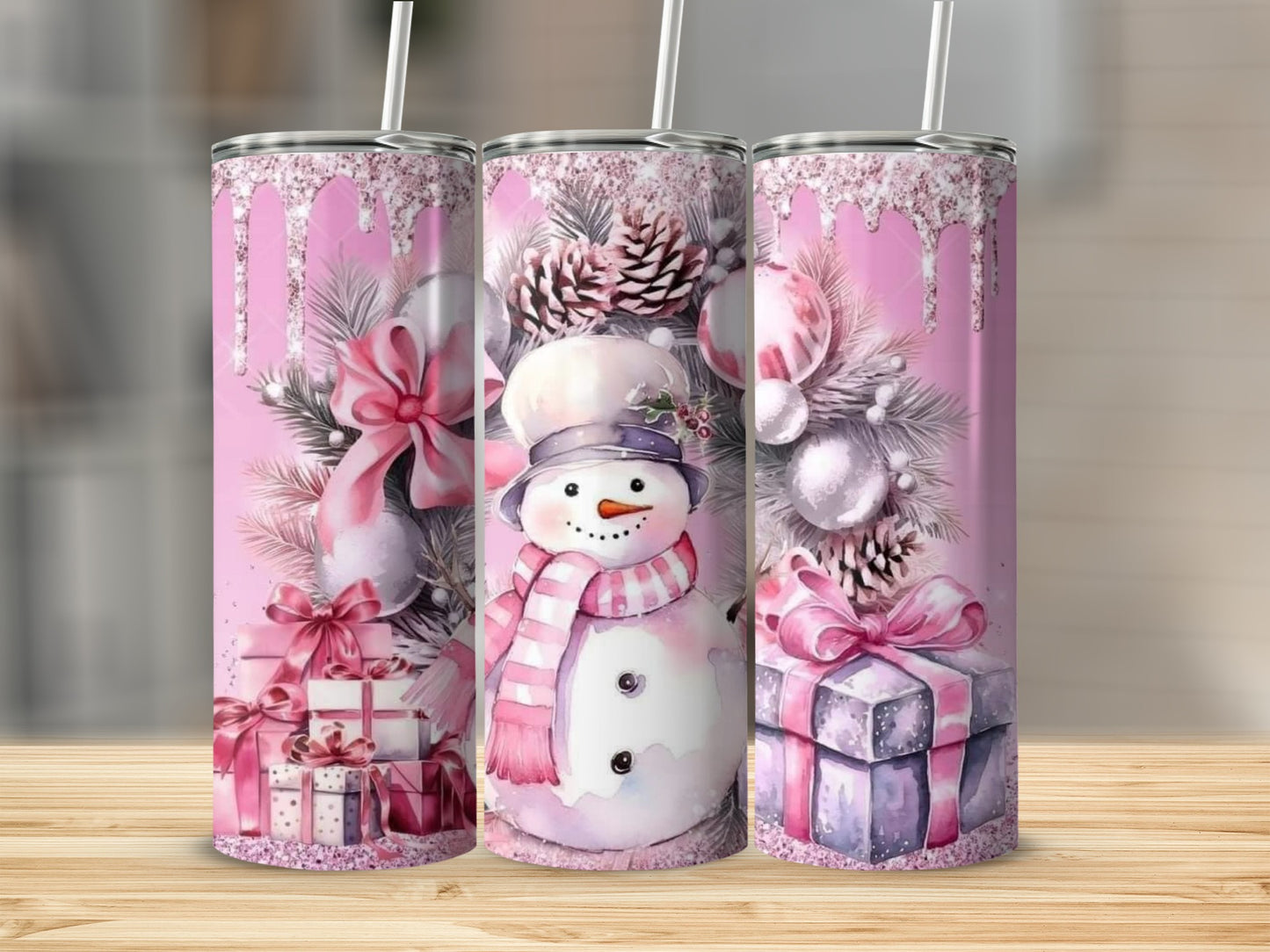 Christmas Snowman and Pink Gifts Tumbler Design