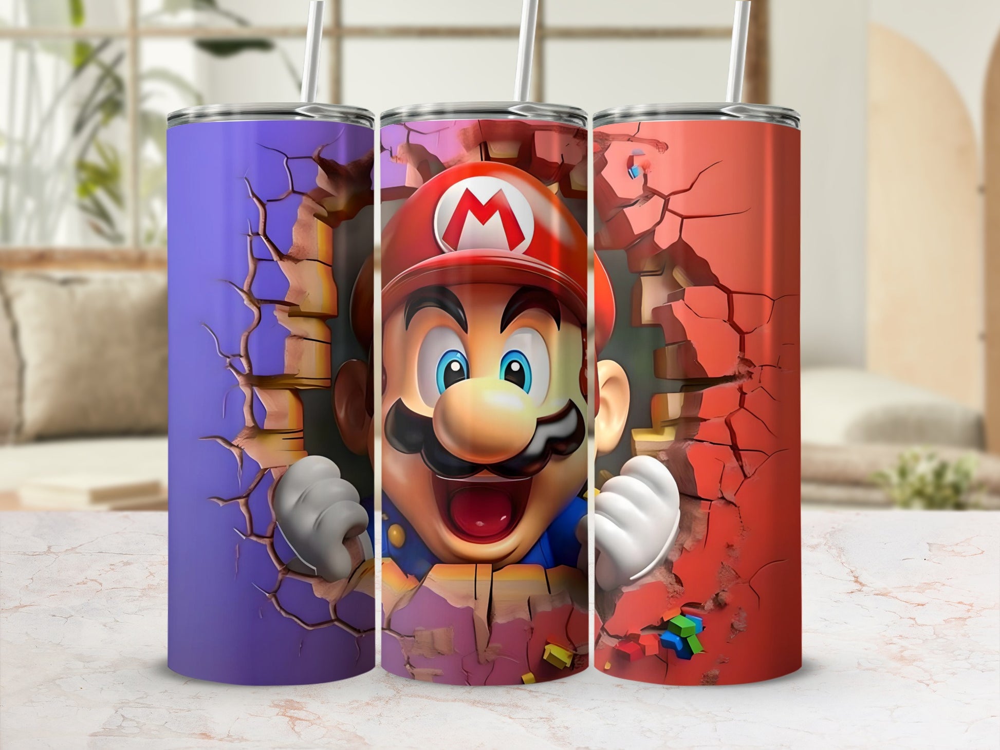 Vibrant Mario Breakout Design Insulated Tumbler Cup