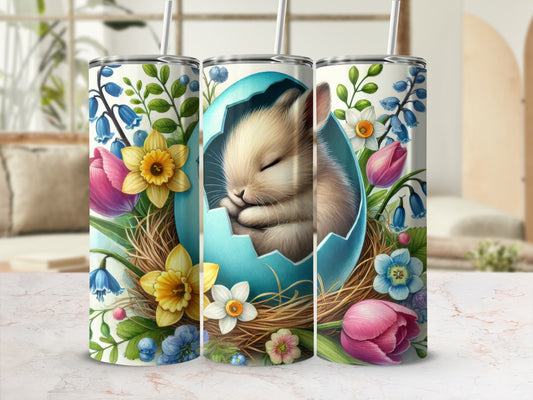 Cute Sleeping Bunny Cracked Egg Spring Floral Nest Tumbler product type