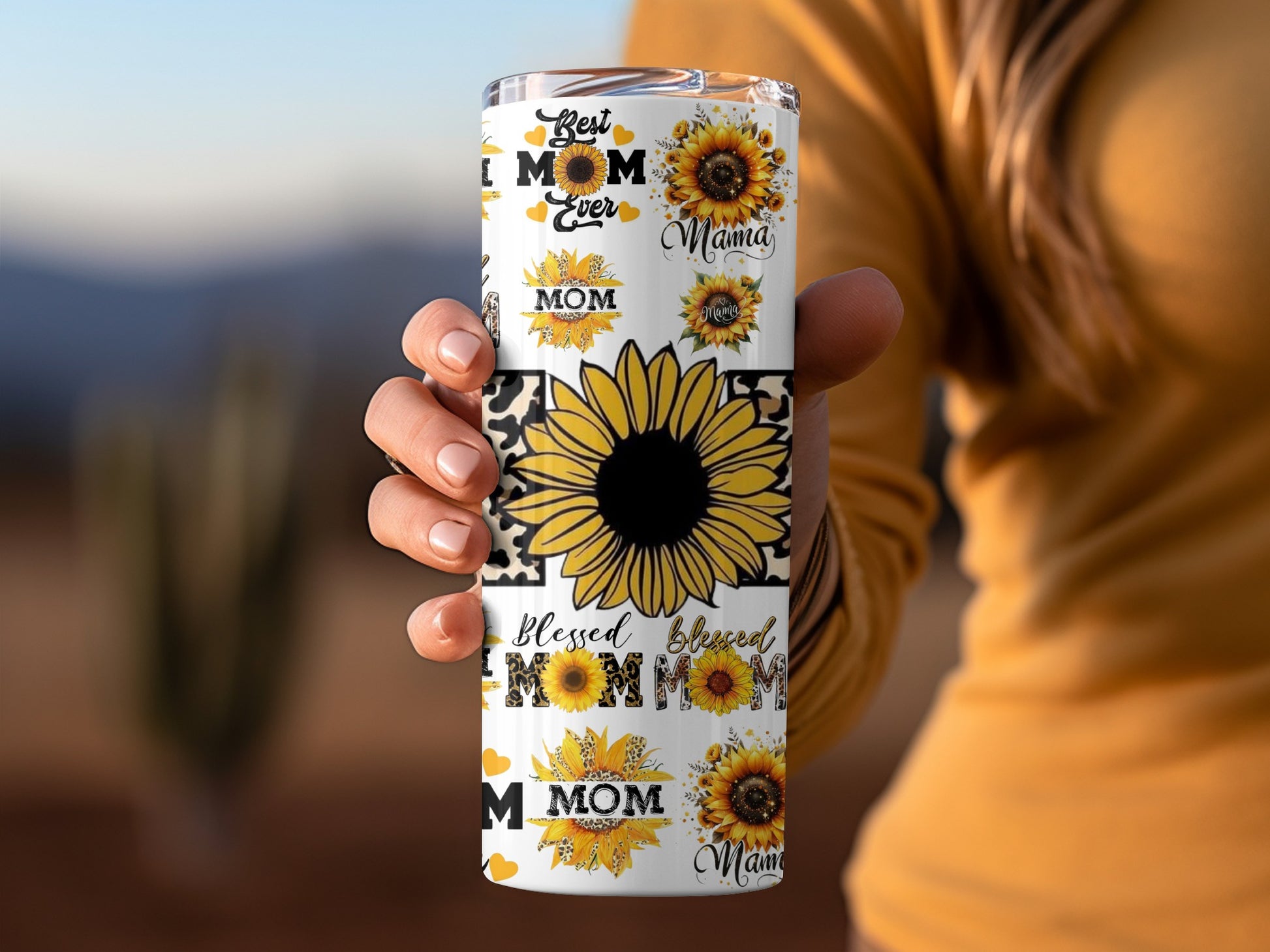 Best Mom Ever Blessed Mama Sunflower Coffee Tumbler