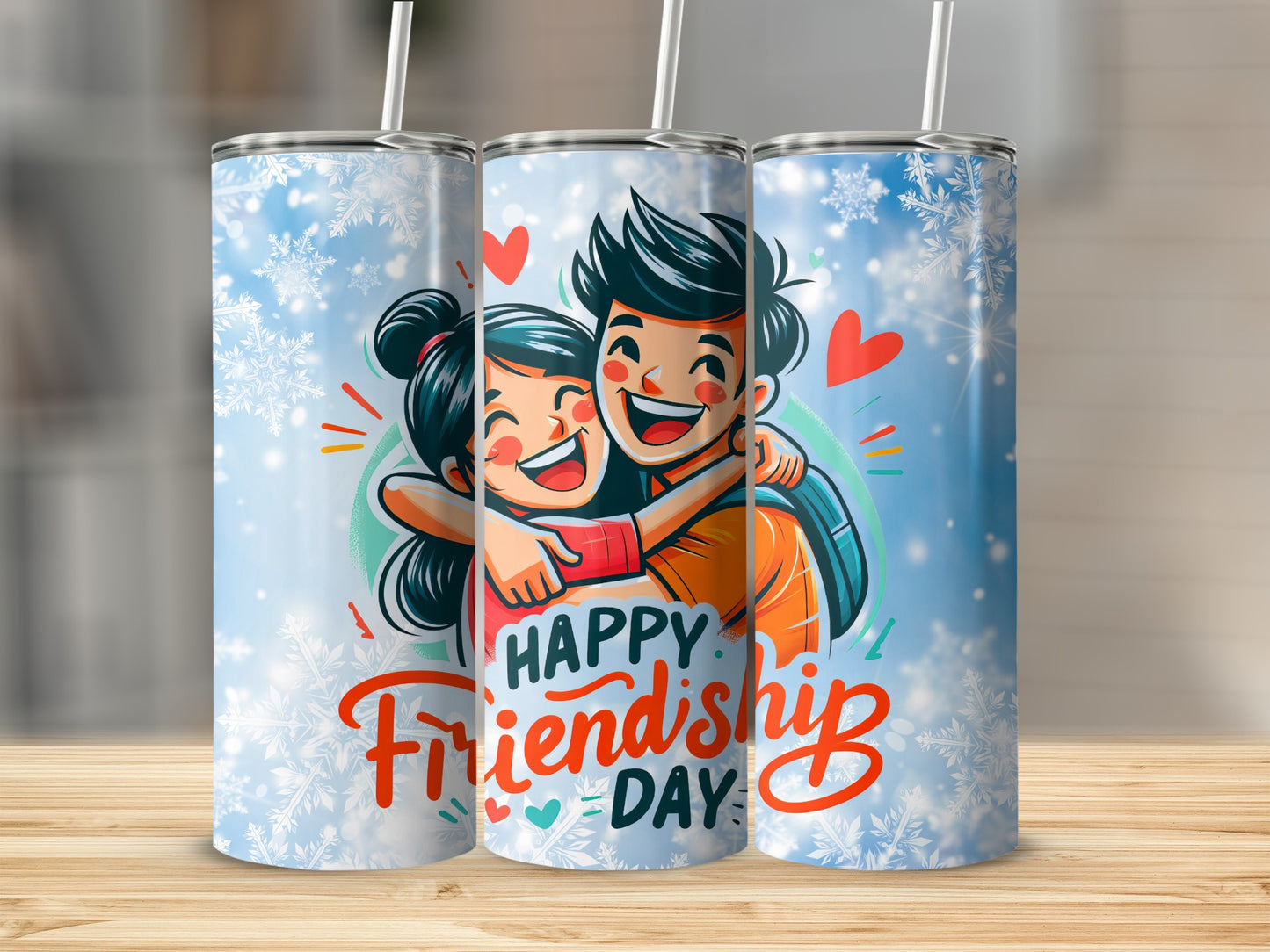 Happy Friendship Day Cartoon Design Tumbler Flask