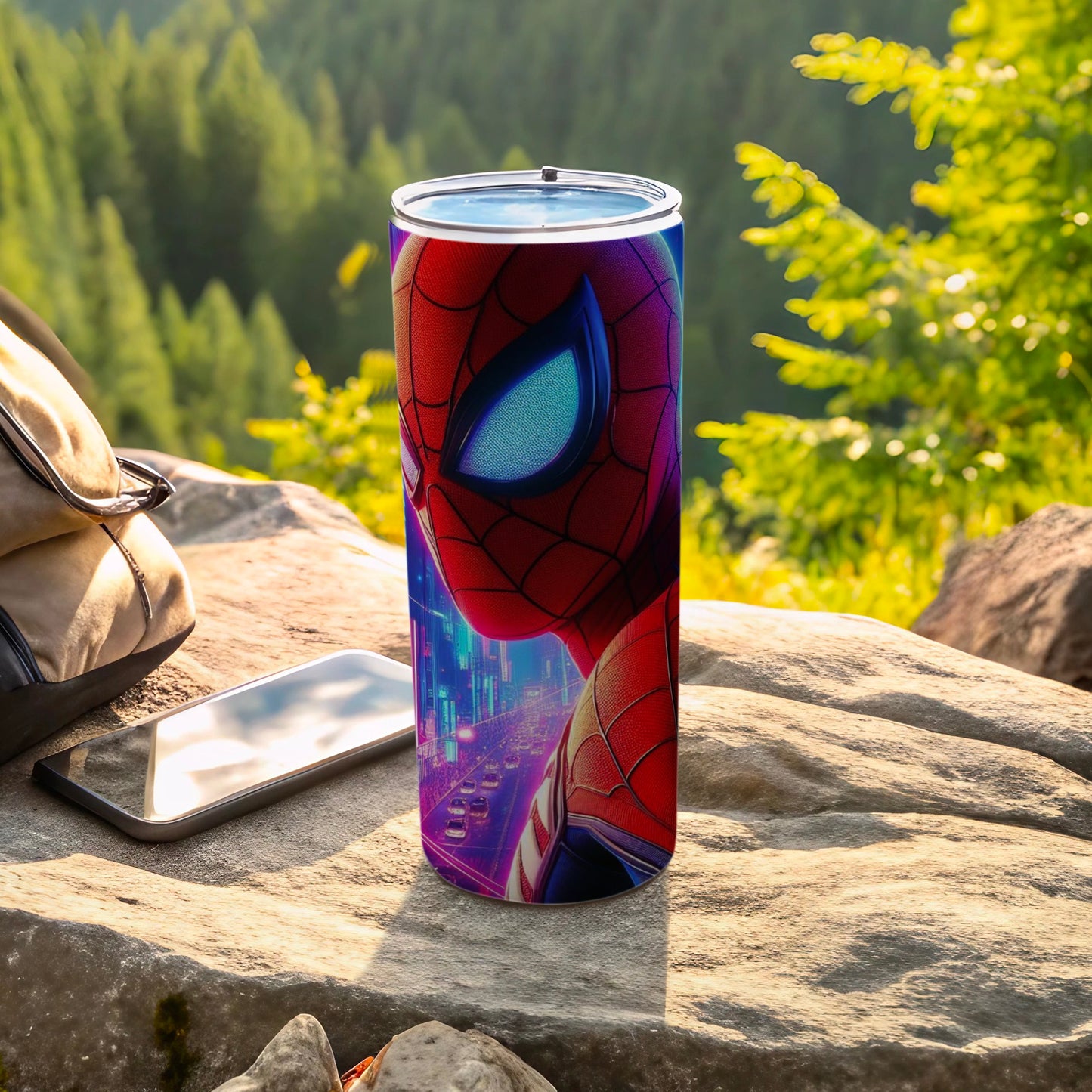 Vibrant Superhero Themed Urban Landscape Artwork Tumbler