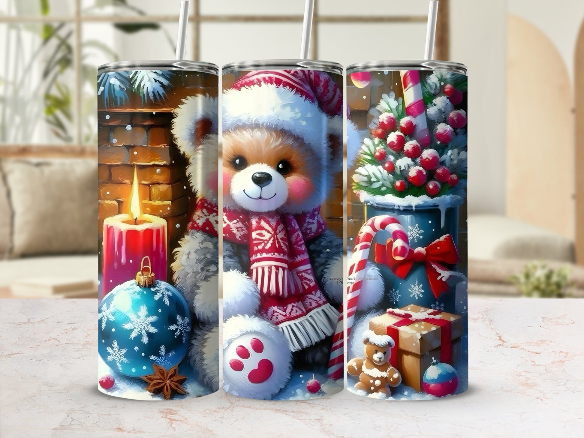 Adorable Bear Christmas Holiday Winter Scene Tumbler