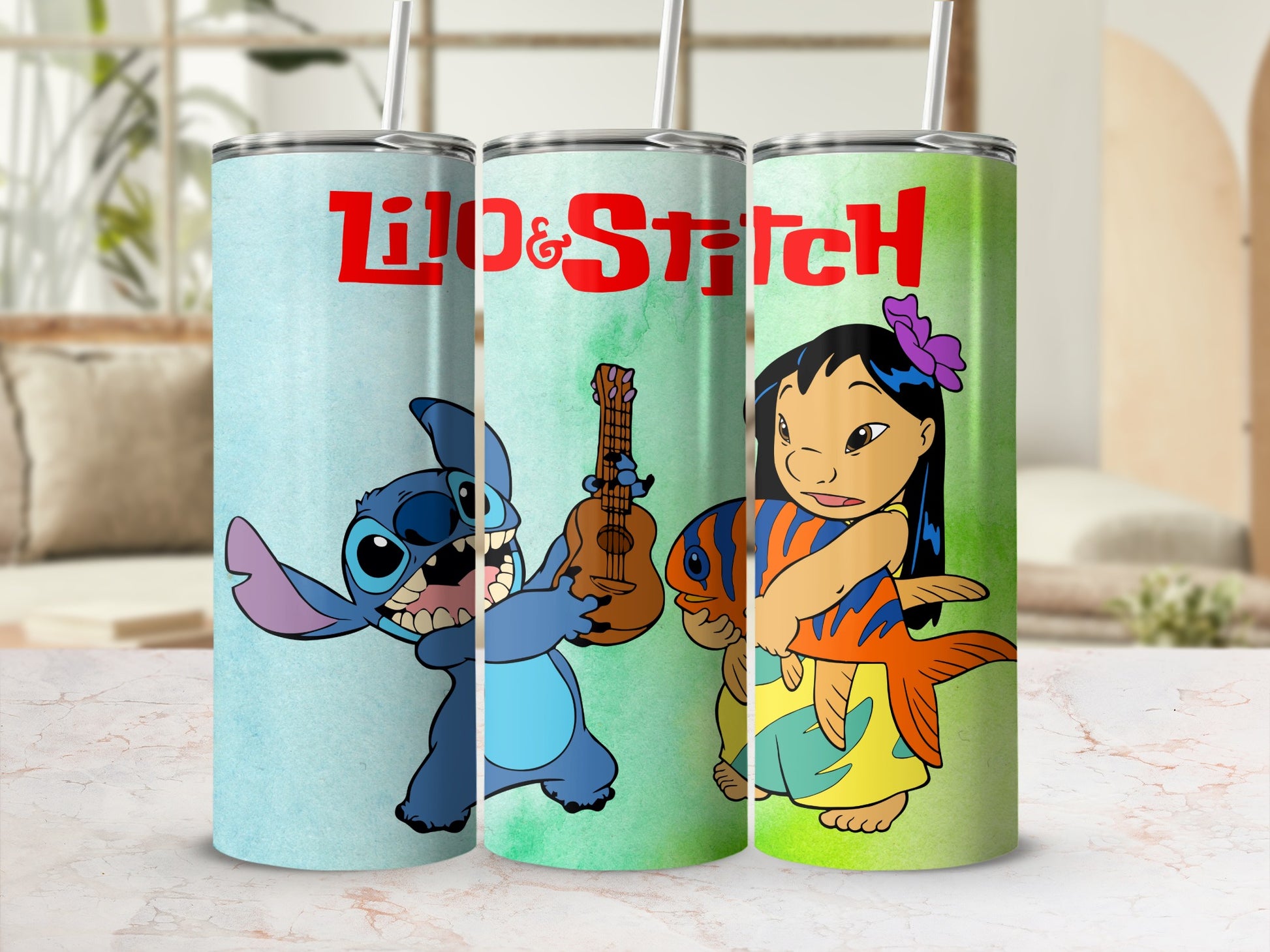 Lilo and Stitch Themed Tumbler Cup with Straw