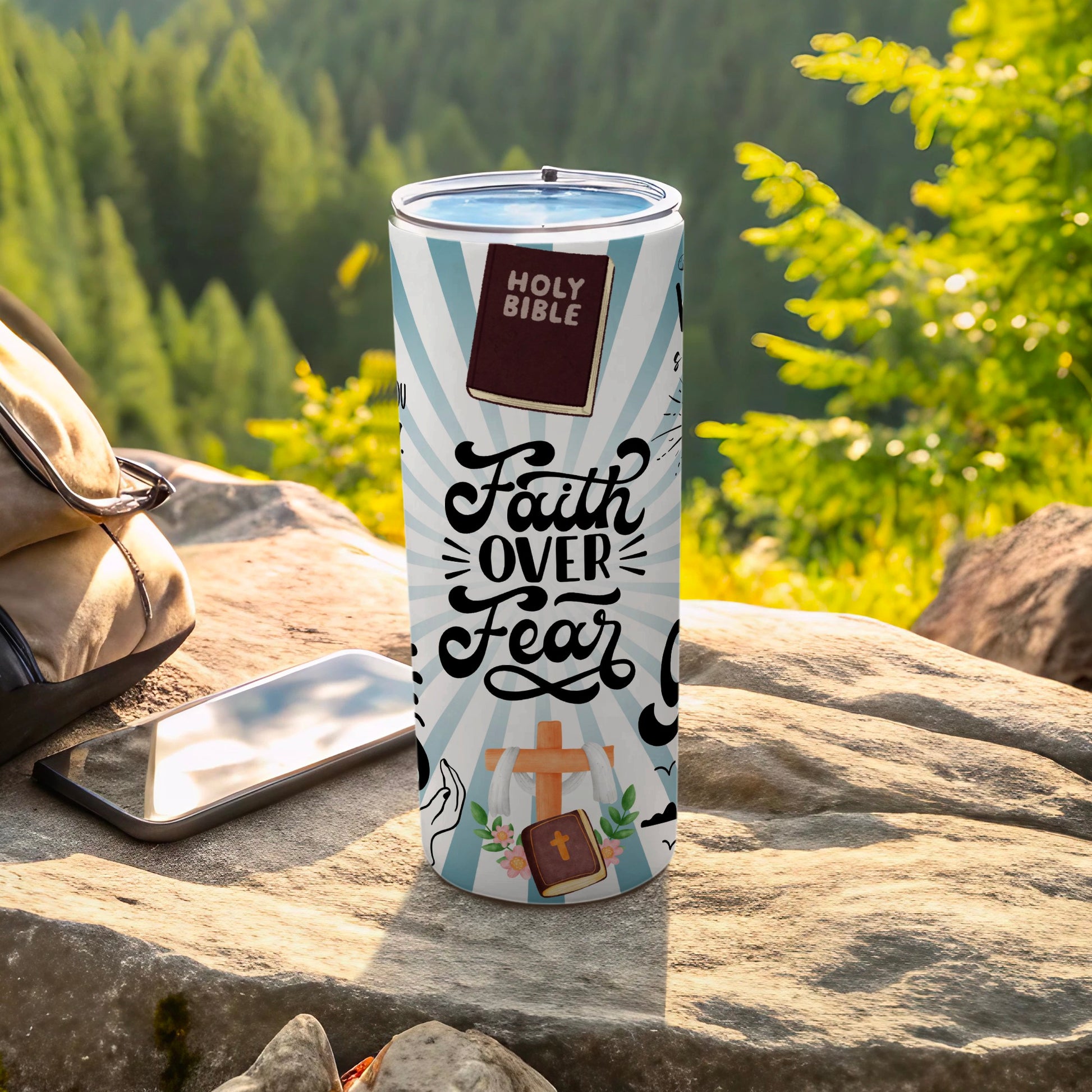 Faith Over Fear Holy Bible Motivational Travel Tumbler
