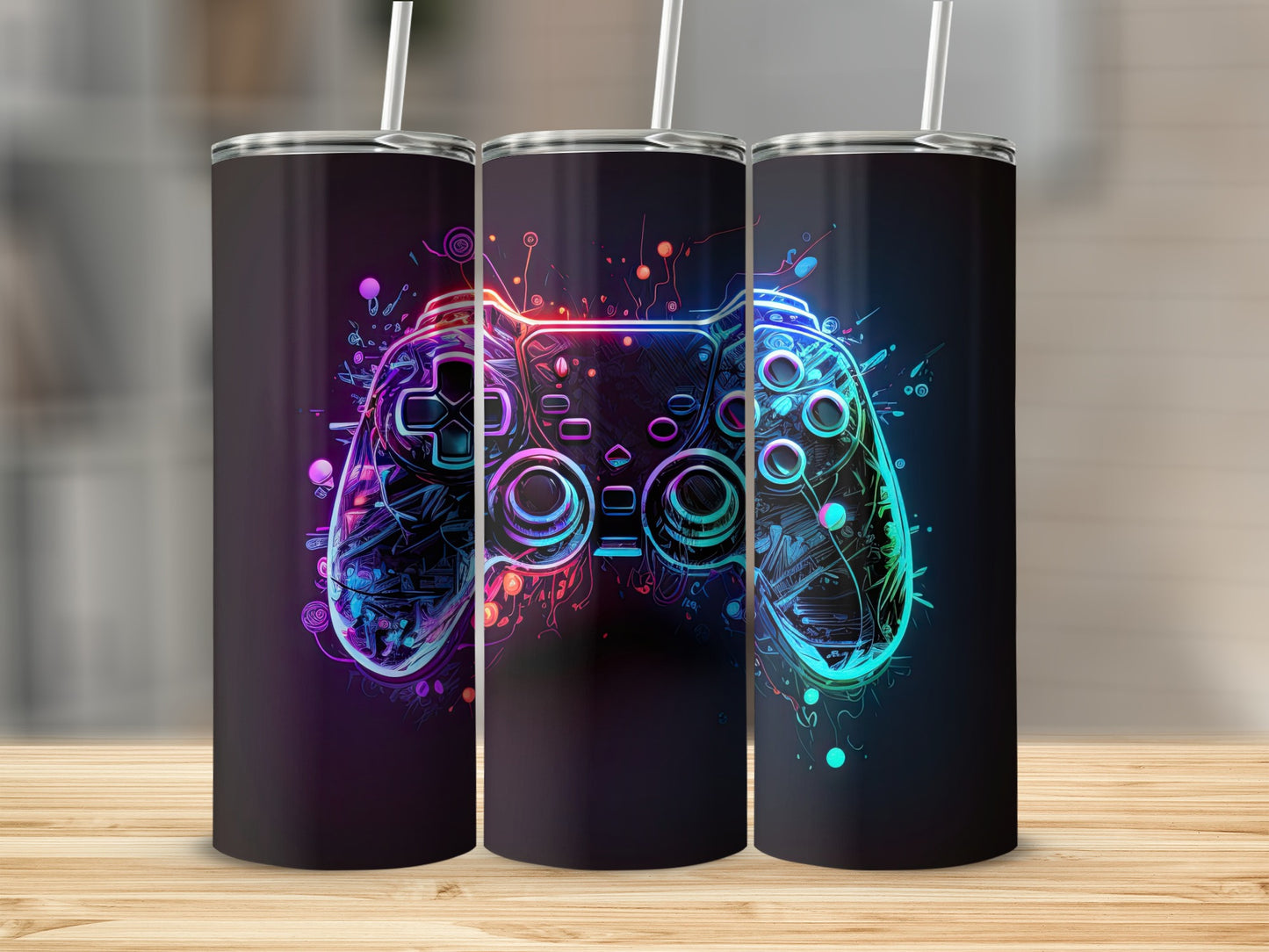 Neon Gaming Controller Design Tumbler Cups Collection