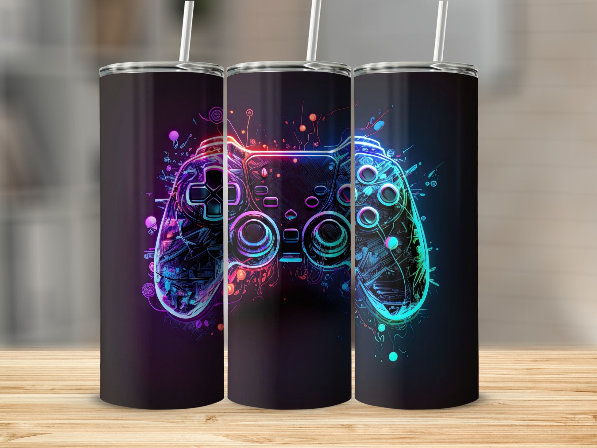 Neon Gaming Controller Design Tumbler Cups Collection