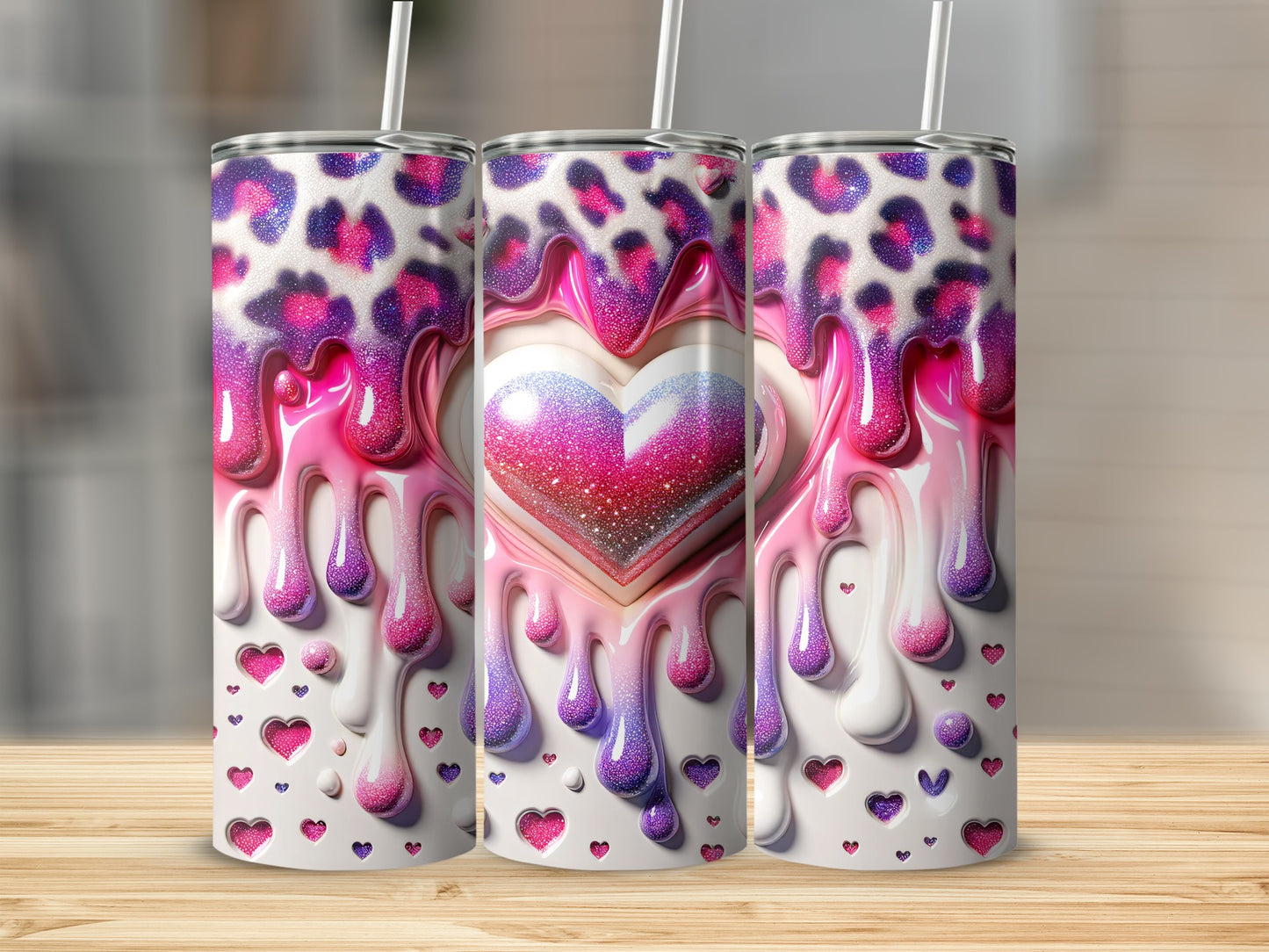 Cute Drips Heart Leopard Valentine's Day! Dripping Love Heart With Pink and Purple Colors Tumblers
