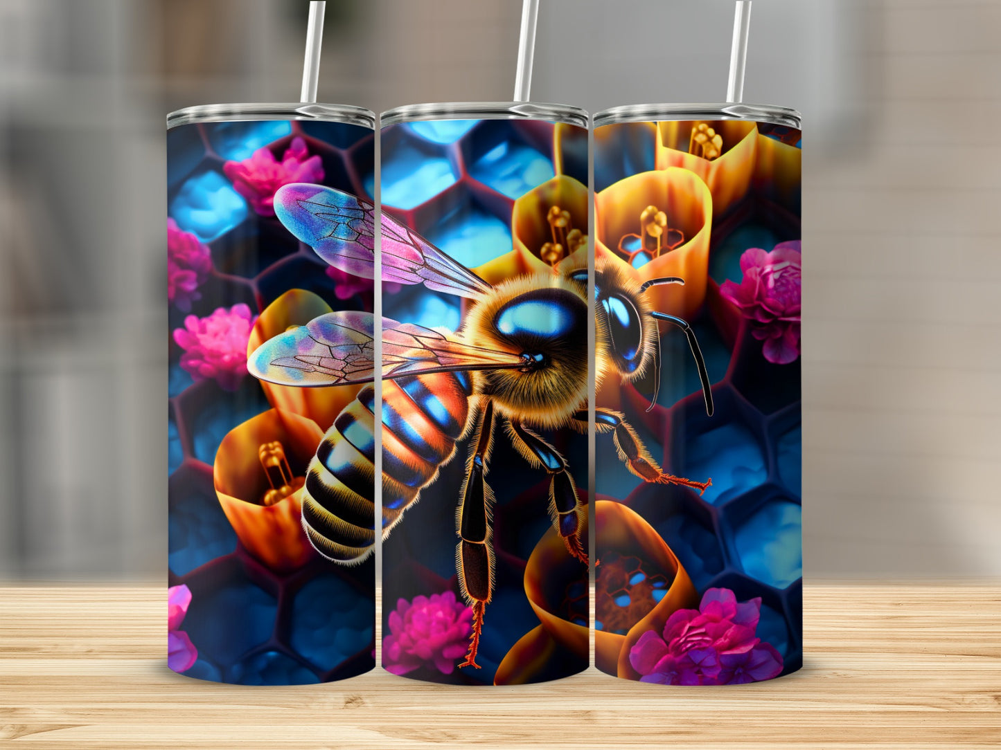 Colorful Iridescent Bee Honeycomb Flower Glow Tumbler product type