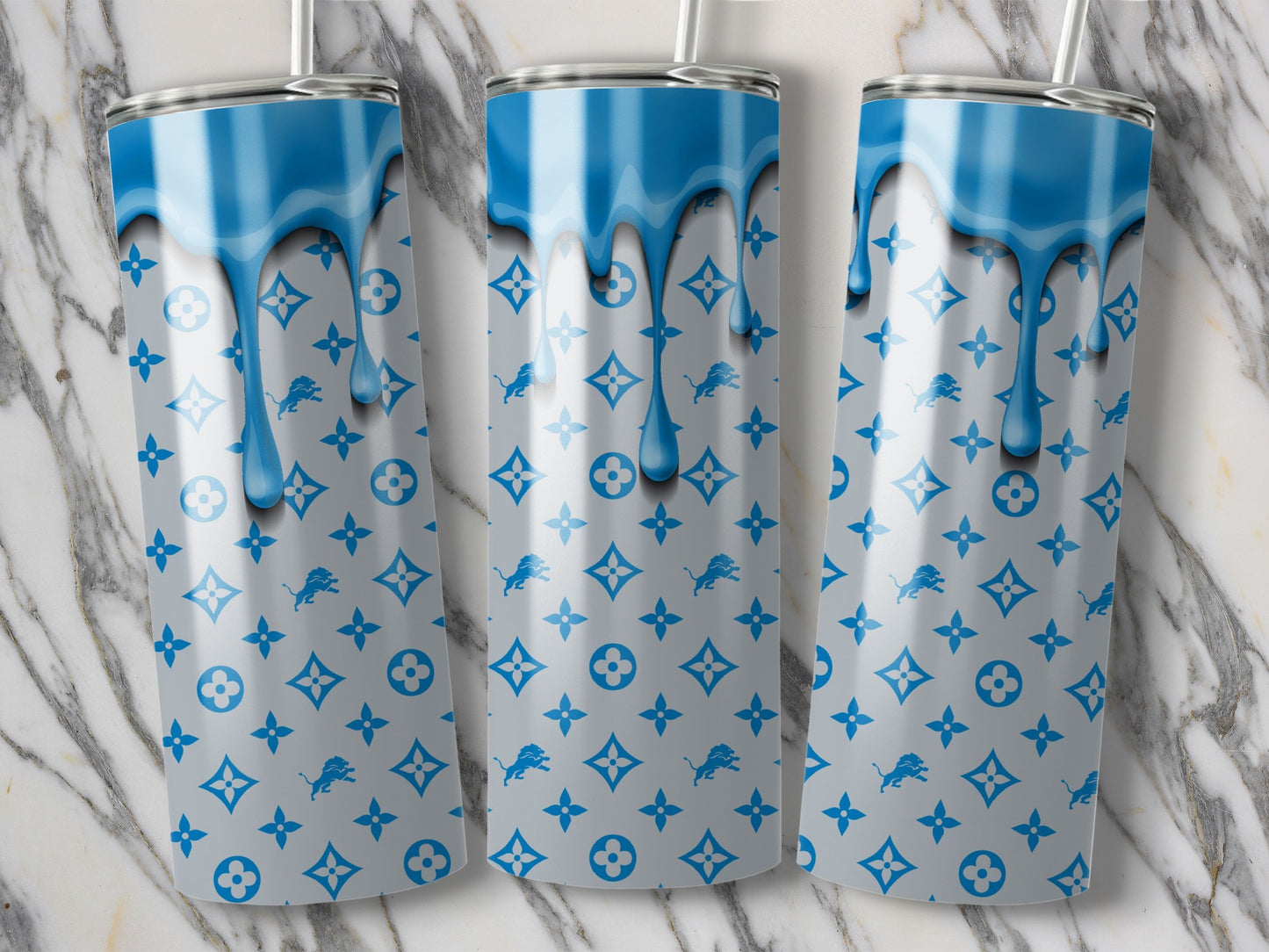 Drips Over Lions and Flowers Pattern Luxury Look Tumblers