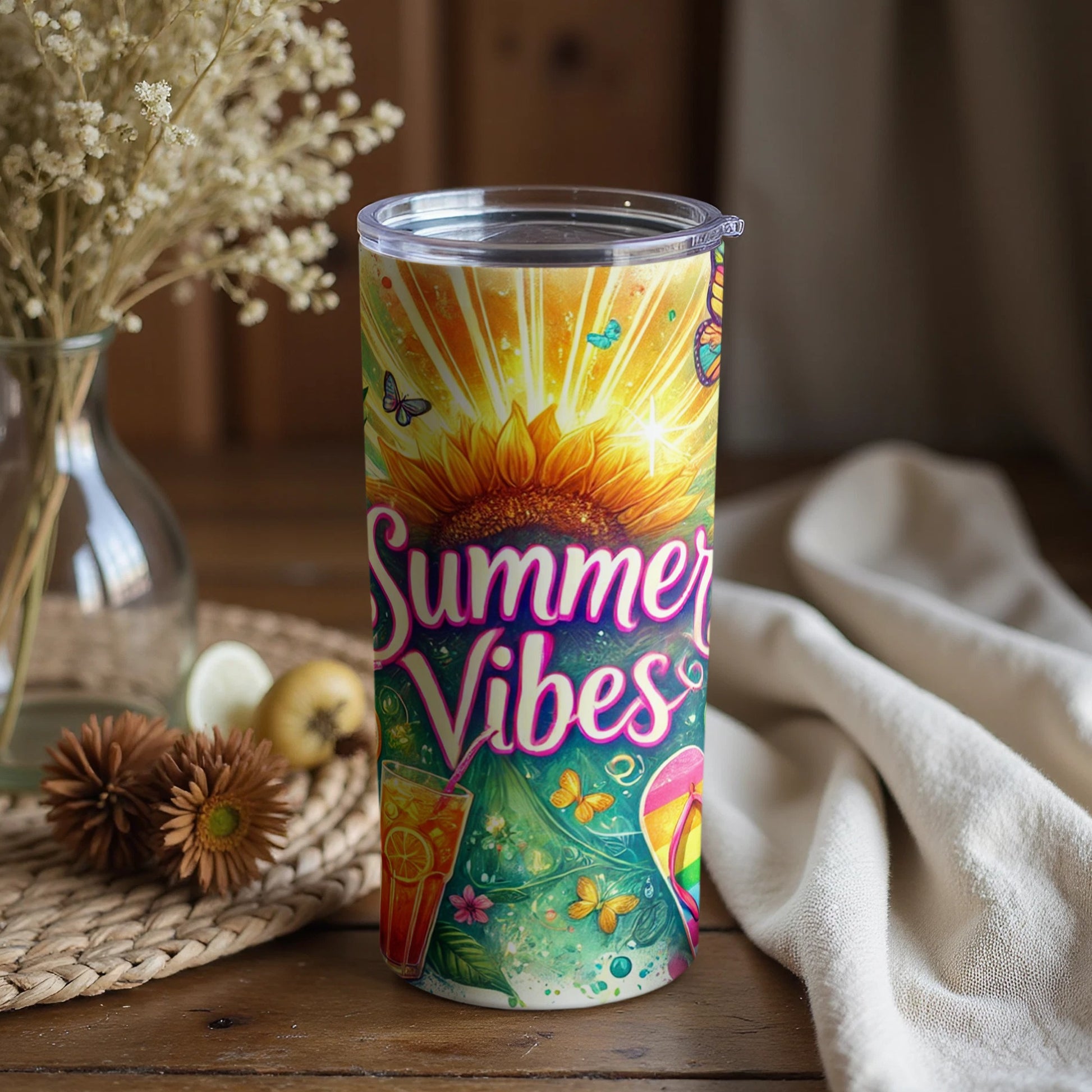 Summer Vibes Beach Themed Colorful Tumbler