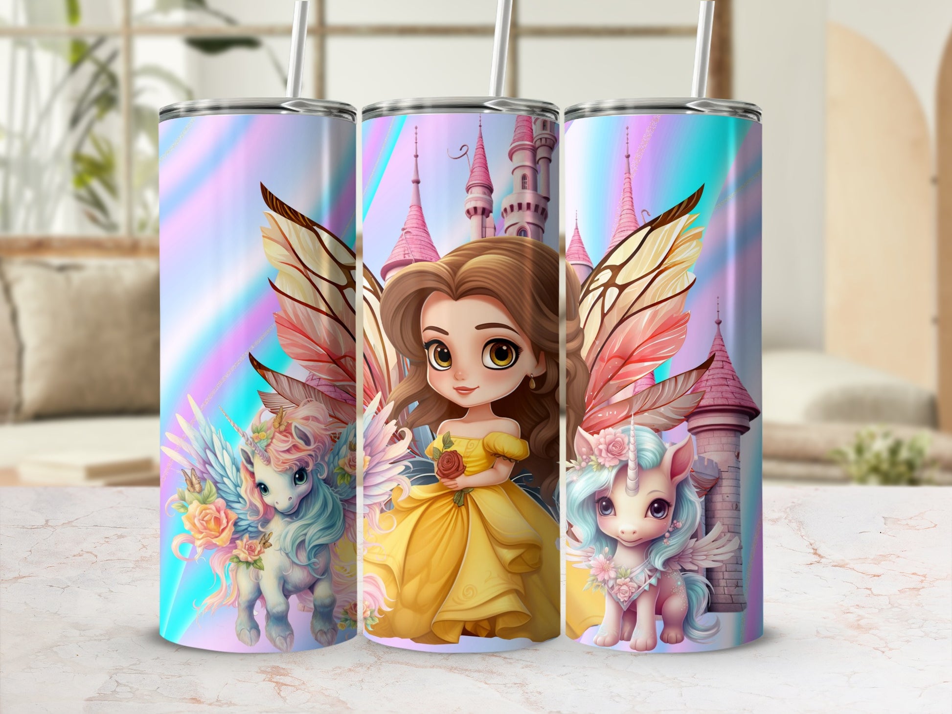 Enchanted Princess And Unicorn Tumbler With Straw