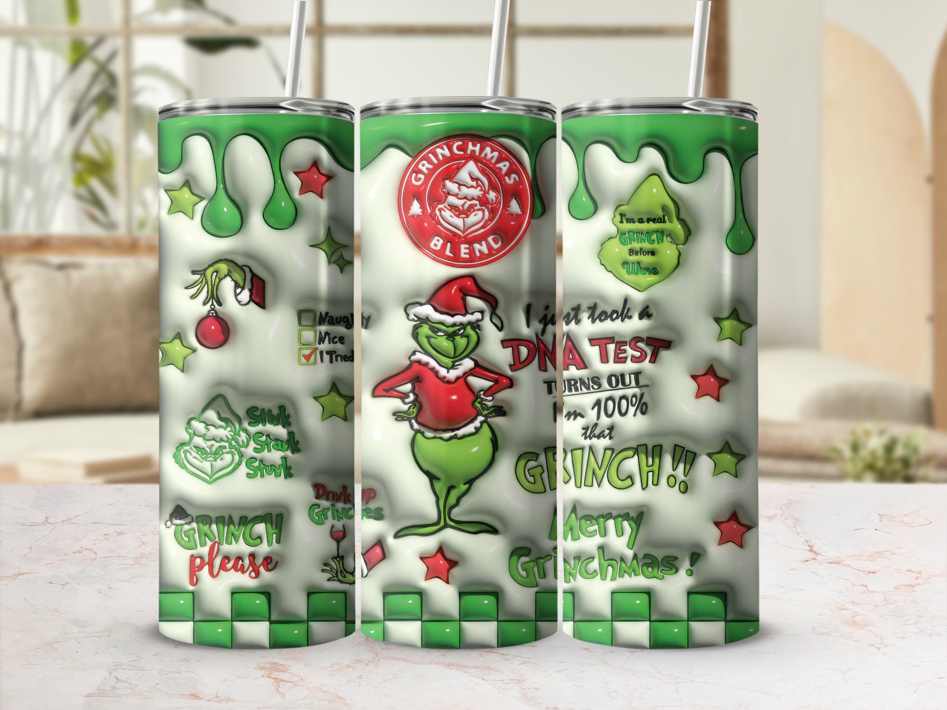 Funny Grinch Christmas Design on White Tumbler Cup