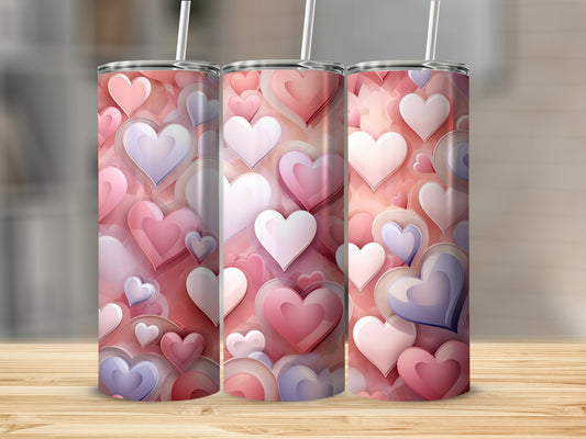 Colorful Heart Patterned Tumblers 20oz Cup With Lid