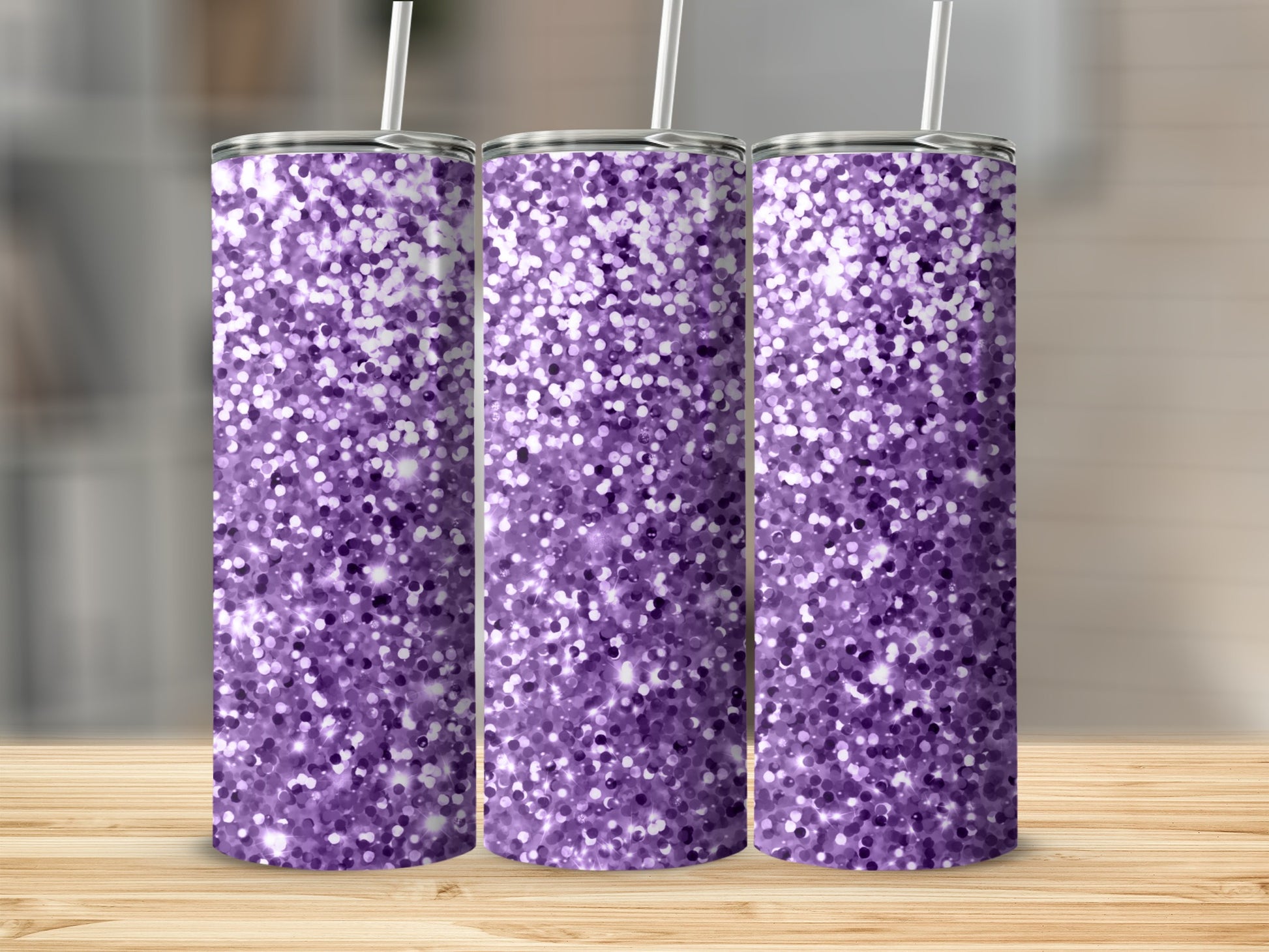 Purple Glitter Insulated Tumbler with Straw