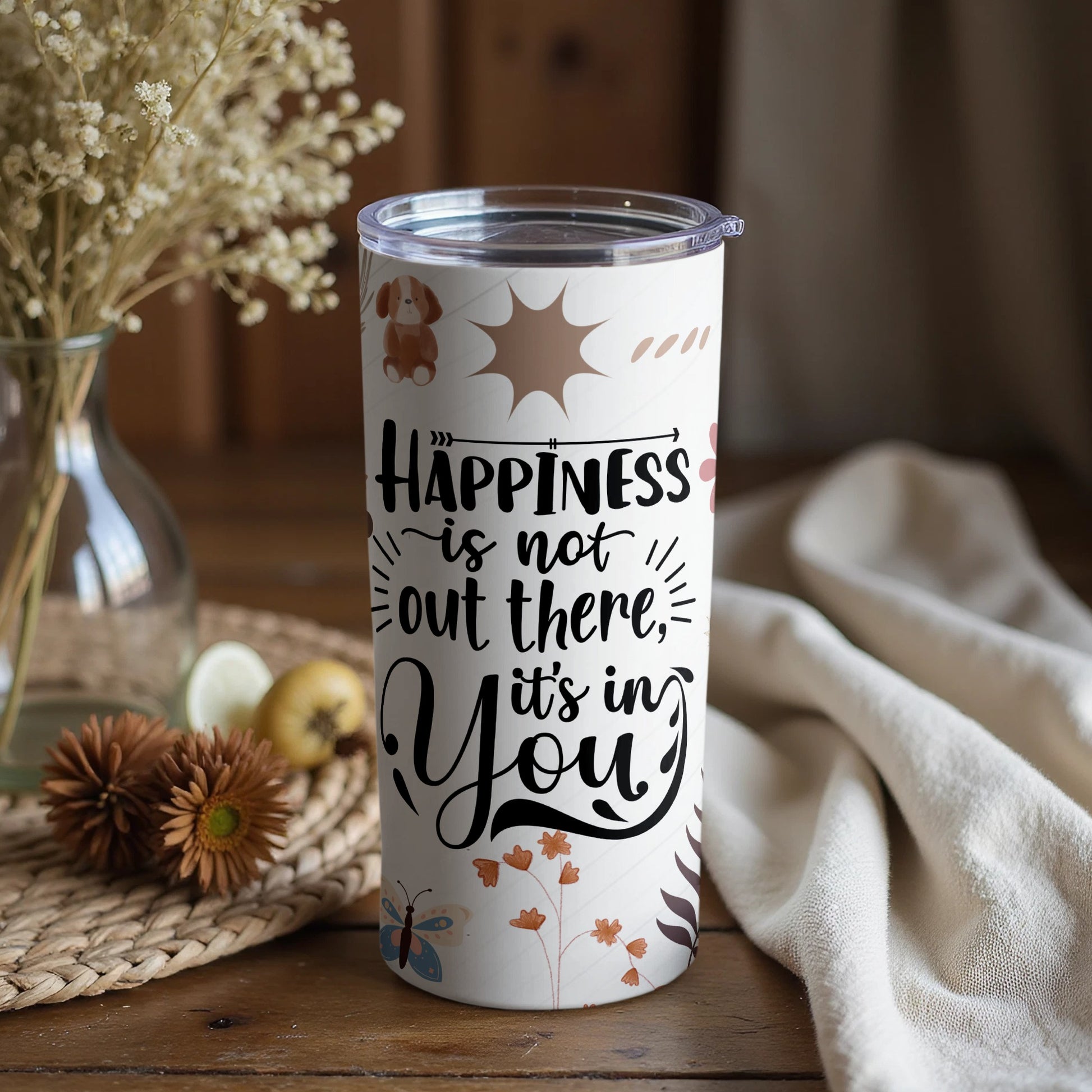 Happiness is in You Quote Travel Tumbler Product