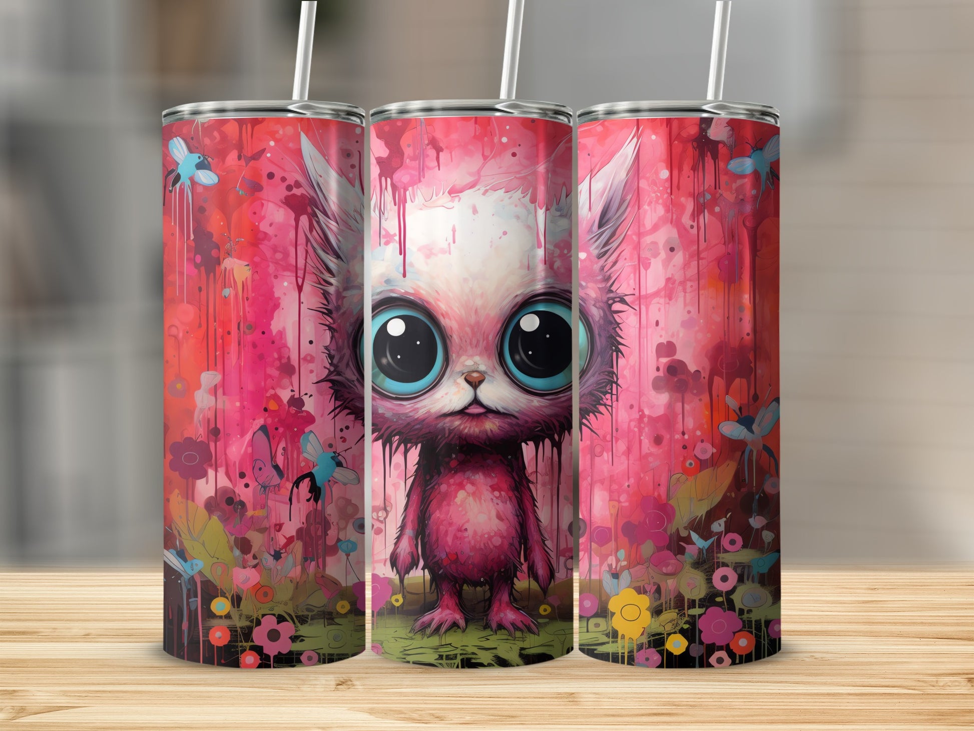 Pink Monster Big Eyes Butterflies Flowers Tumbler product type