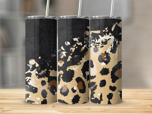 Leopard Print Tumbler with Abstract Black and Beige Design