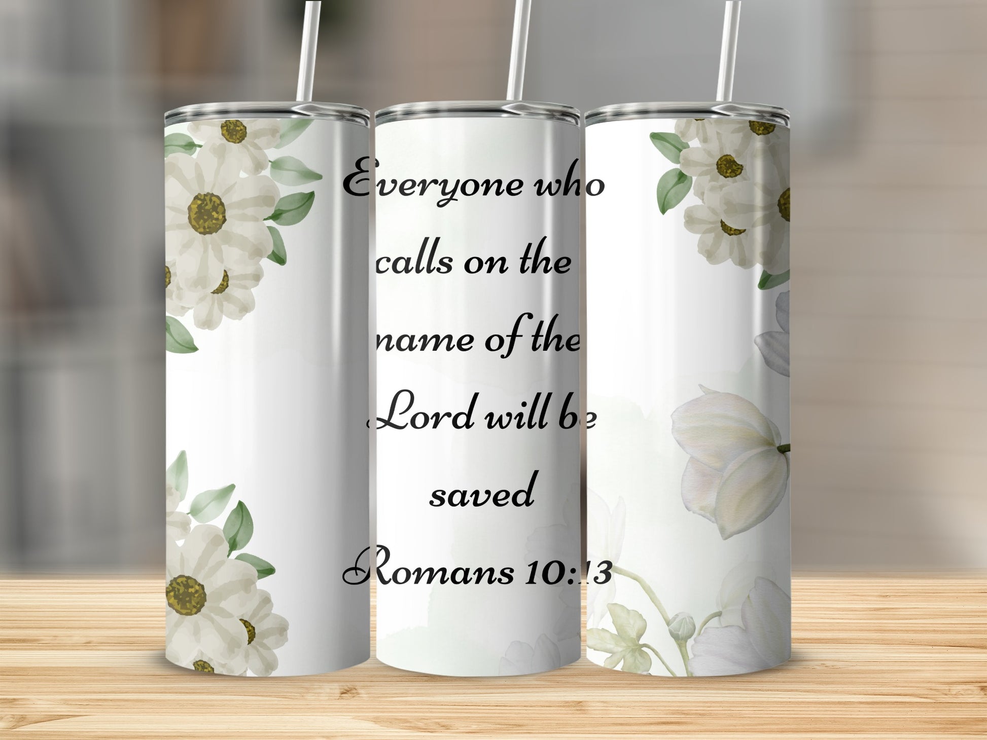 Inspirational Bible Verse Floral Tumbler with Straw