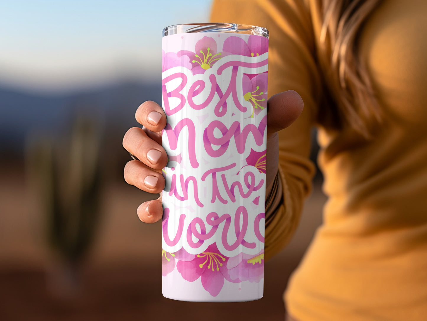 Best Mom in the World Tumbler with Floral Design
