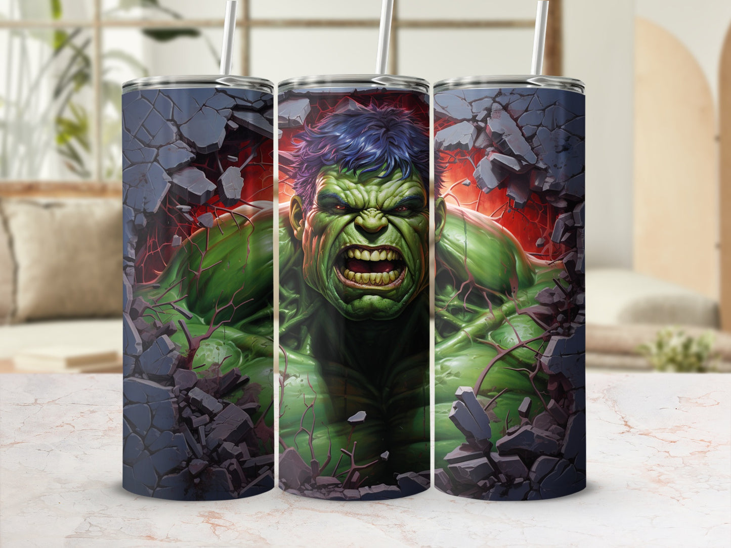 Hulk Breaking Through Graphic Tumbler with Straw