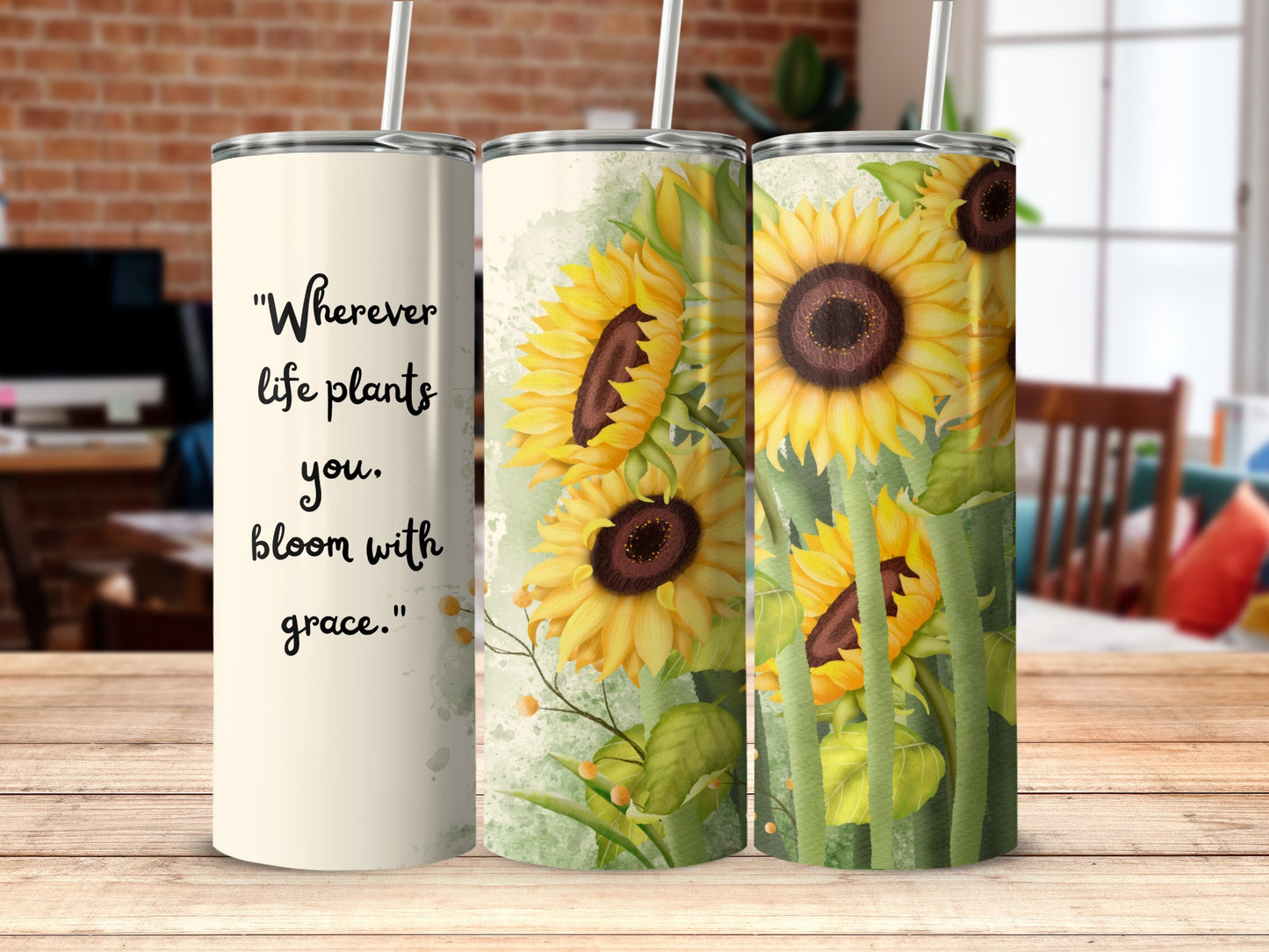 Sunflower Design Tumbler with Inspirational Quote