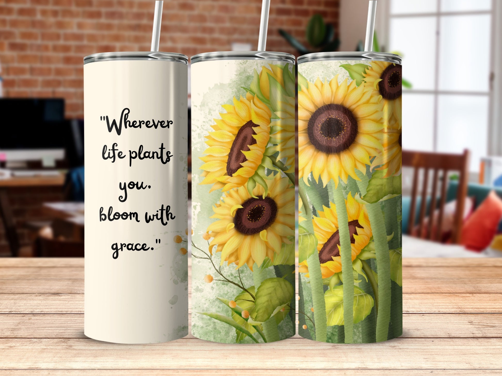 Sunflower Design Tumbler with Inspirational Quote
