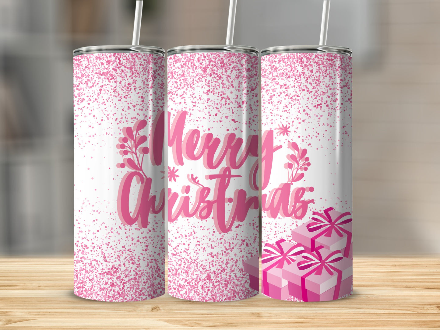 Merry Christmas Pink Glitter Tumbler for Holiday Cheer