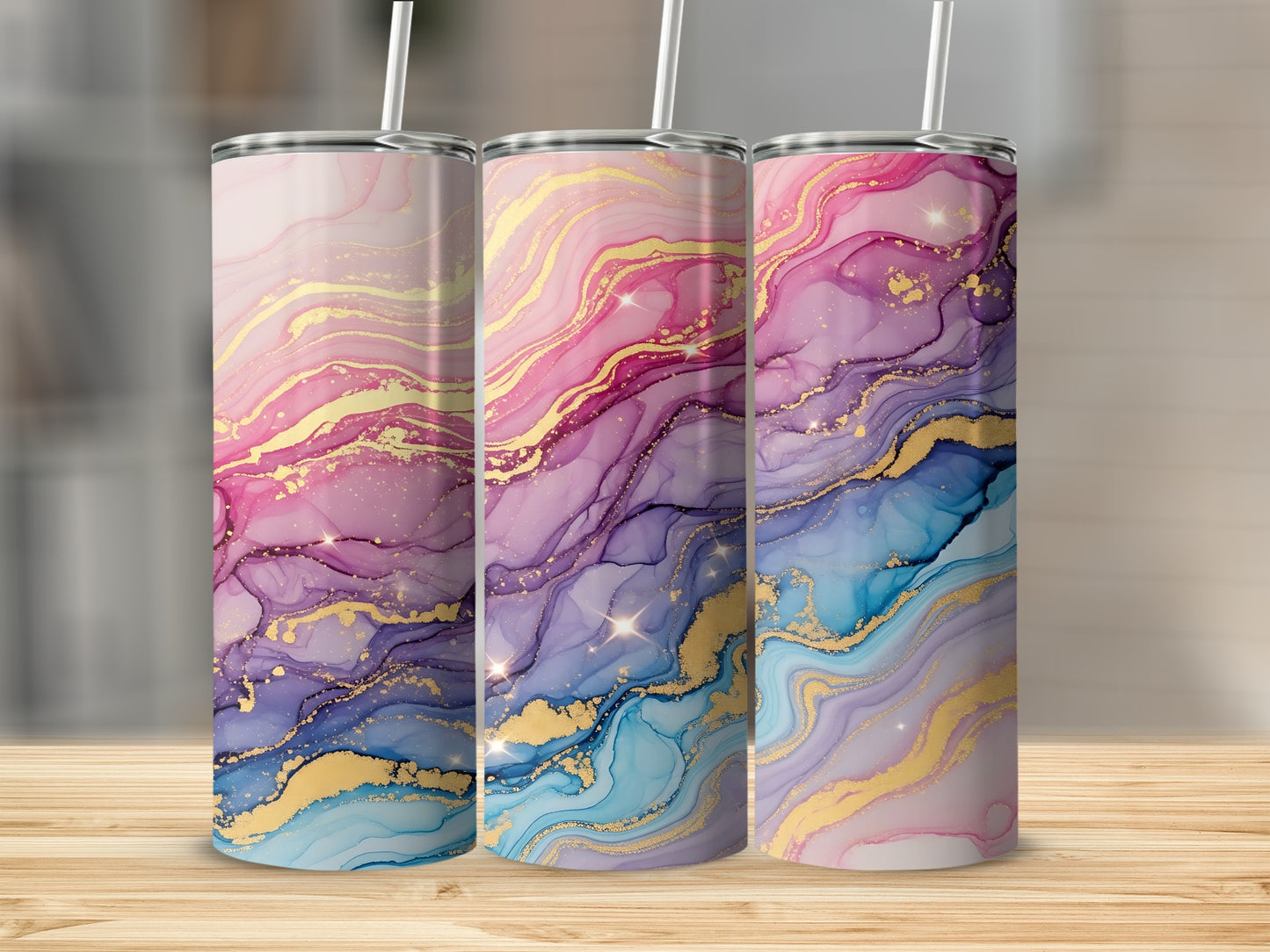 Vibrant Marble Pattern Insulated Tumbler with Straw