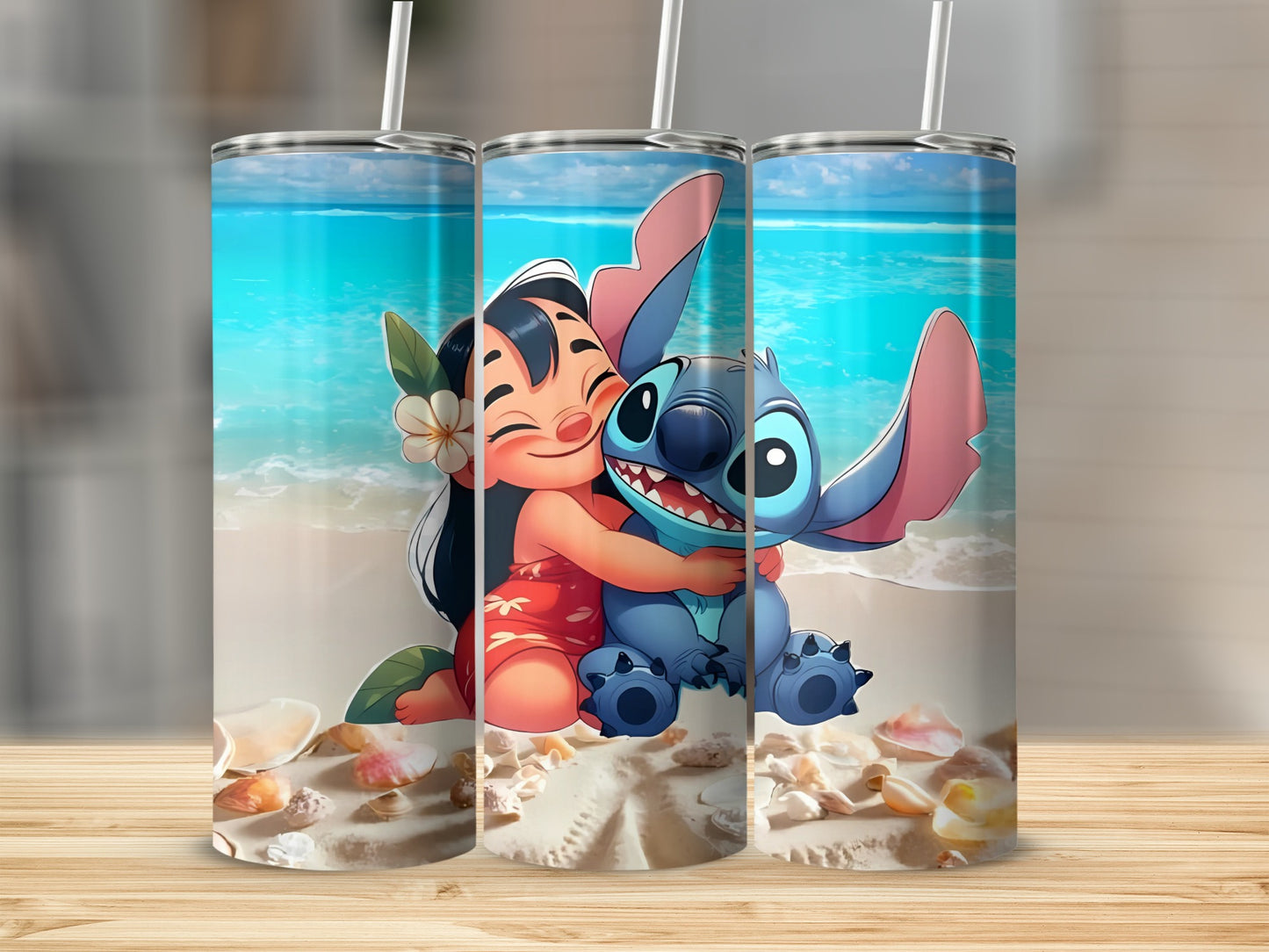 Cute Cartoon Beach Scene Design Tumbler Cup