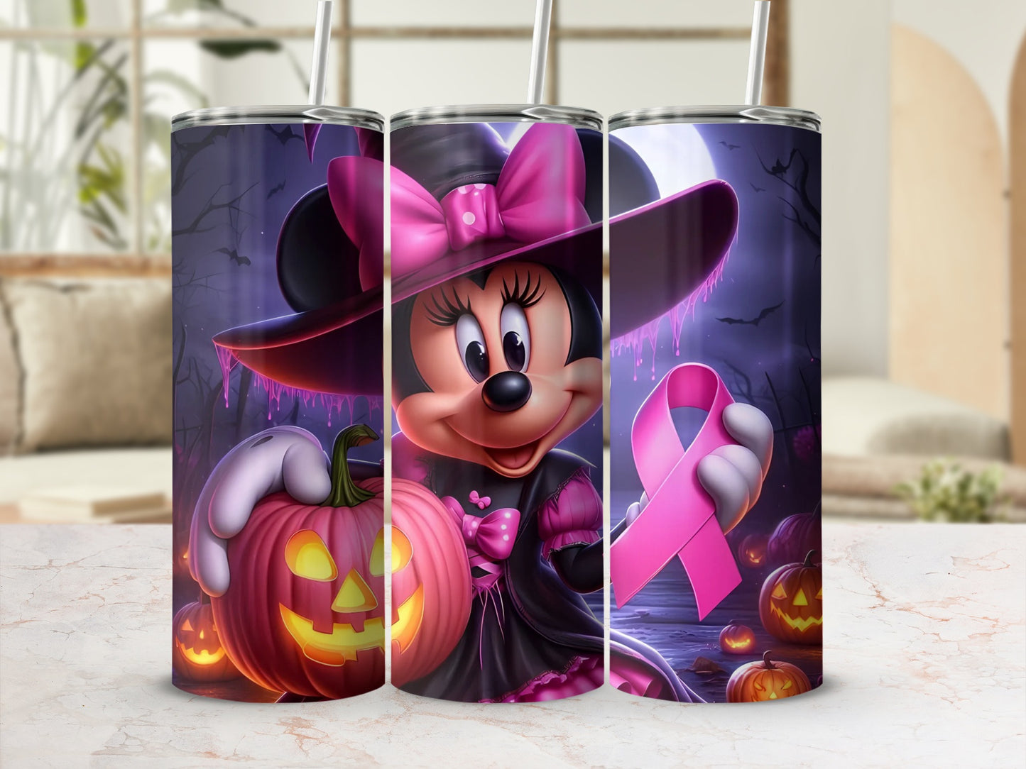 Minnie Mouse Halloween Pink Ribbon Tumbler Cup