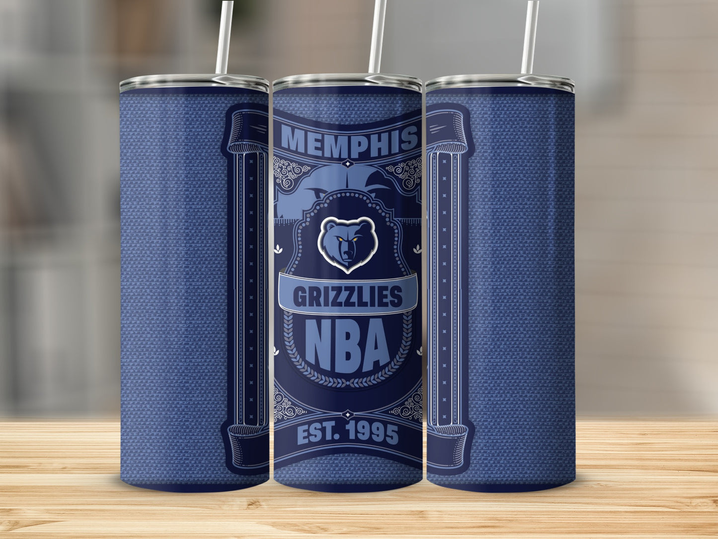 Memphis Grizzlies NBA Design on Blue Texture Background Tumbler
