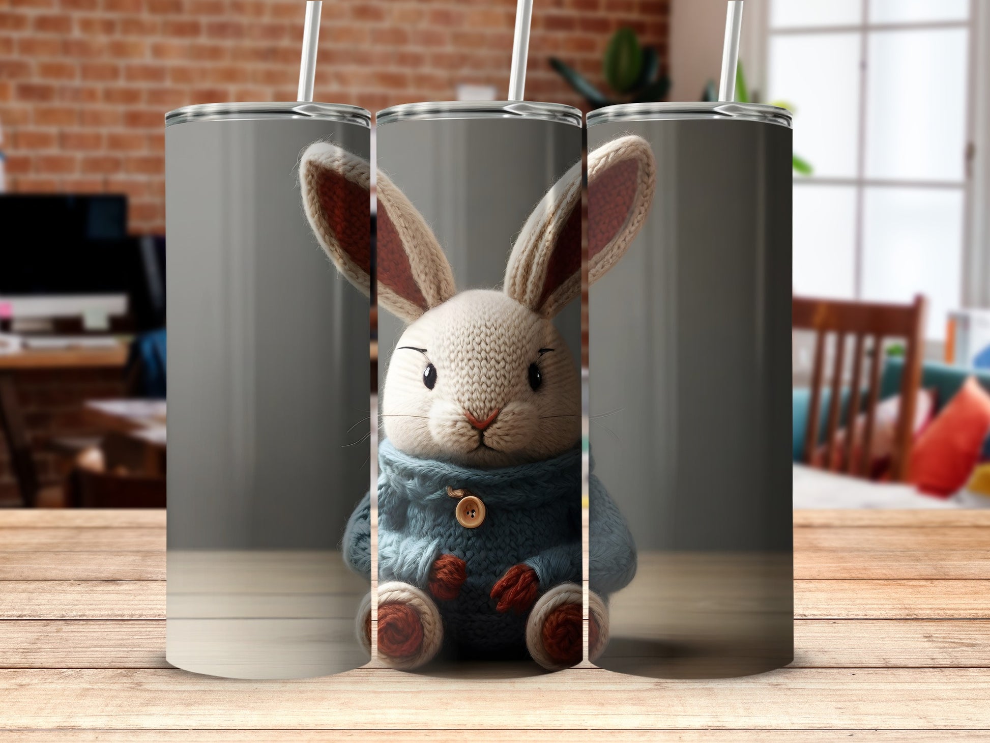 Knitted Bunny Teal Sweater Cream Design Tumbler product type