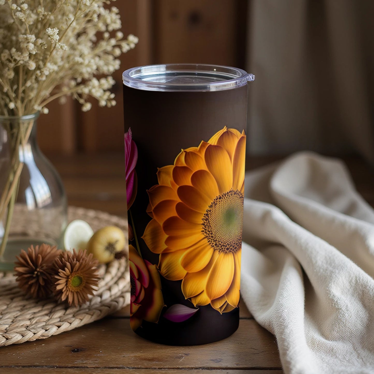 Elegant Floral Design Insulated Travel Tumbler Cup