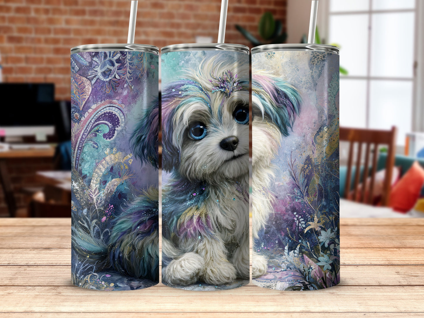 Cute Intricate Dog Art Design Tumbler for a Stylish Drink