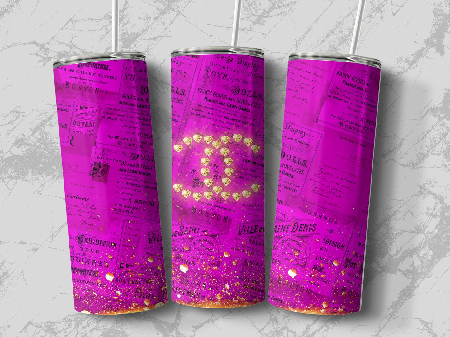 Glamorous Pink and Gold Vintage Newspaper Tumbler