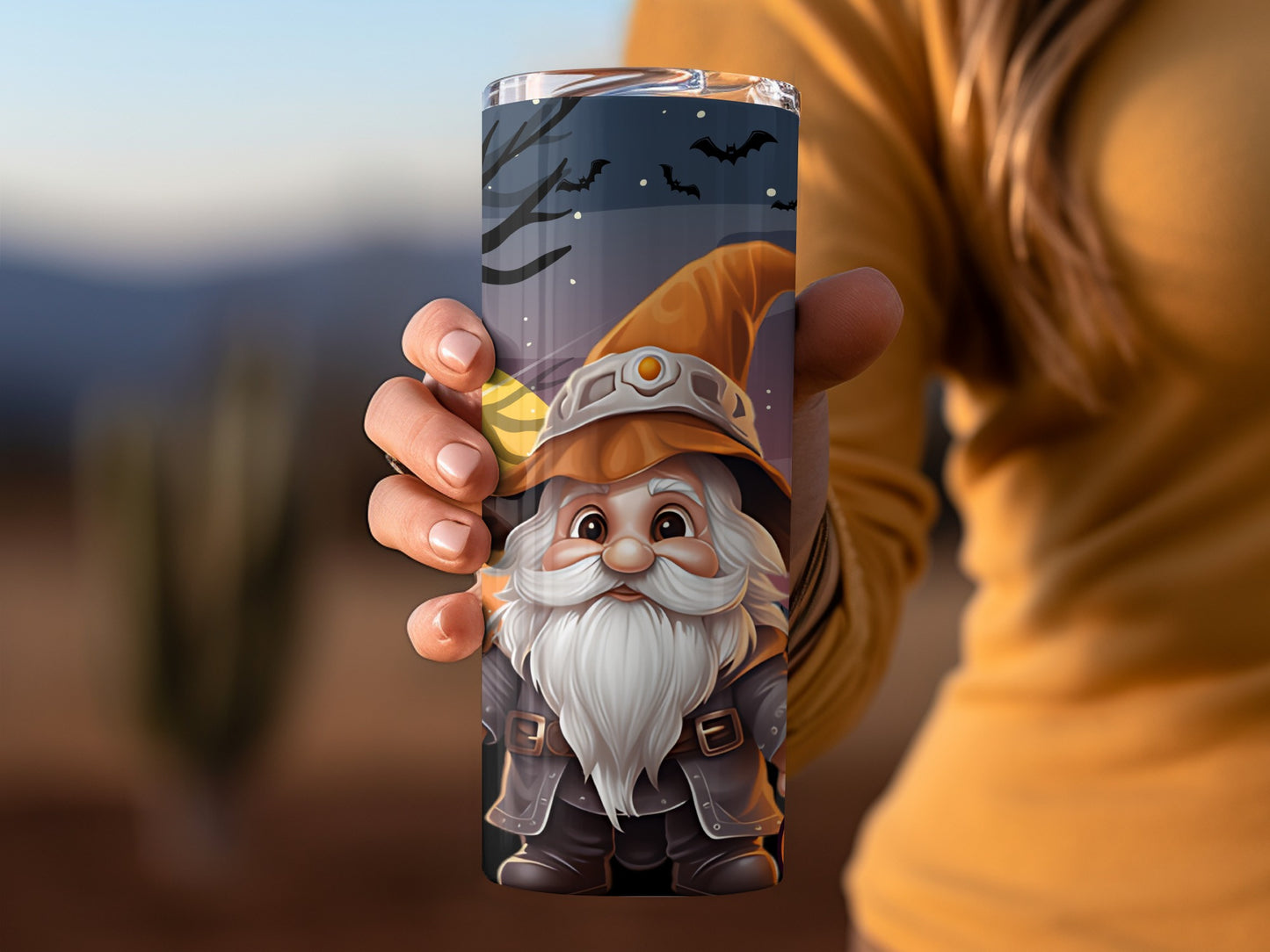 Halloween Gnome with Bats Design Travel Mug