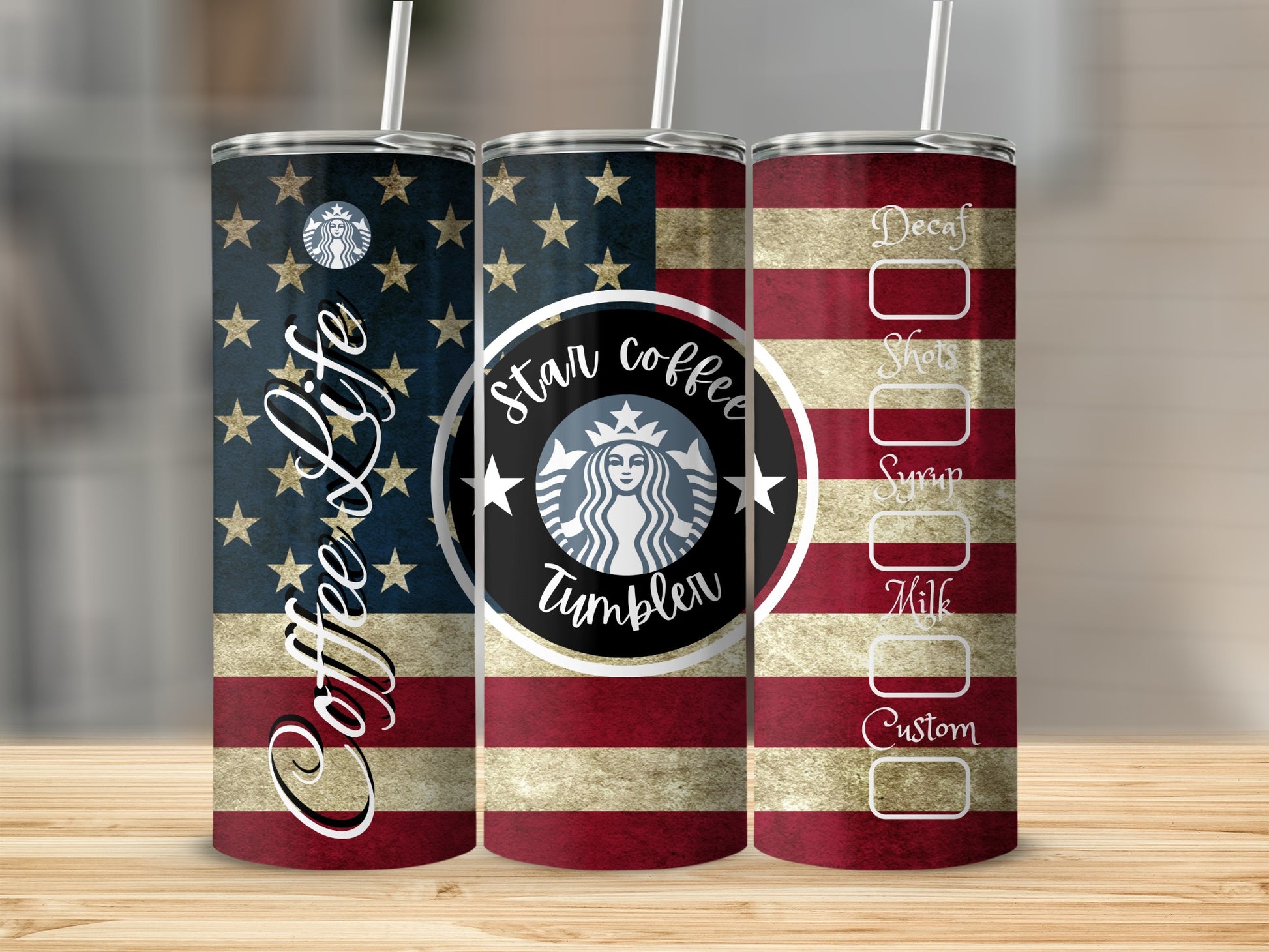 American Flag CoffeeLife Star Coffee Tumbler