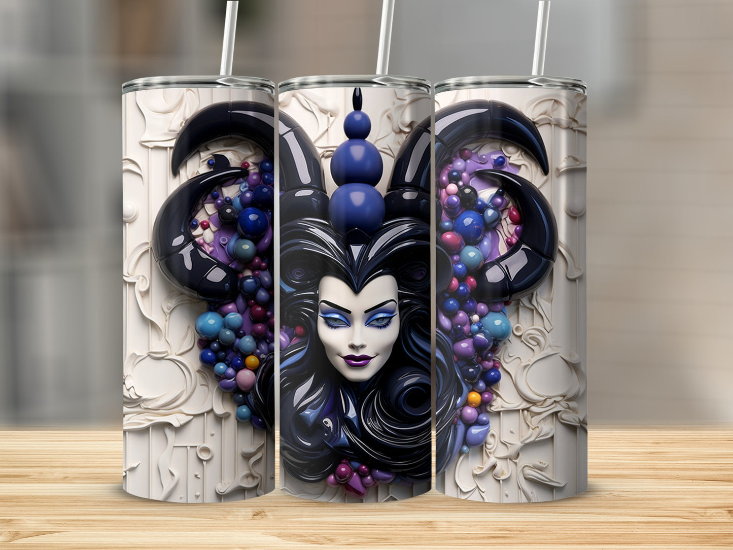 Purple And Black Ombre Tumbler With Artistic Maleficent Design