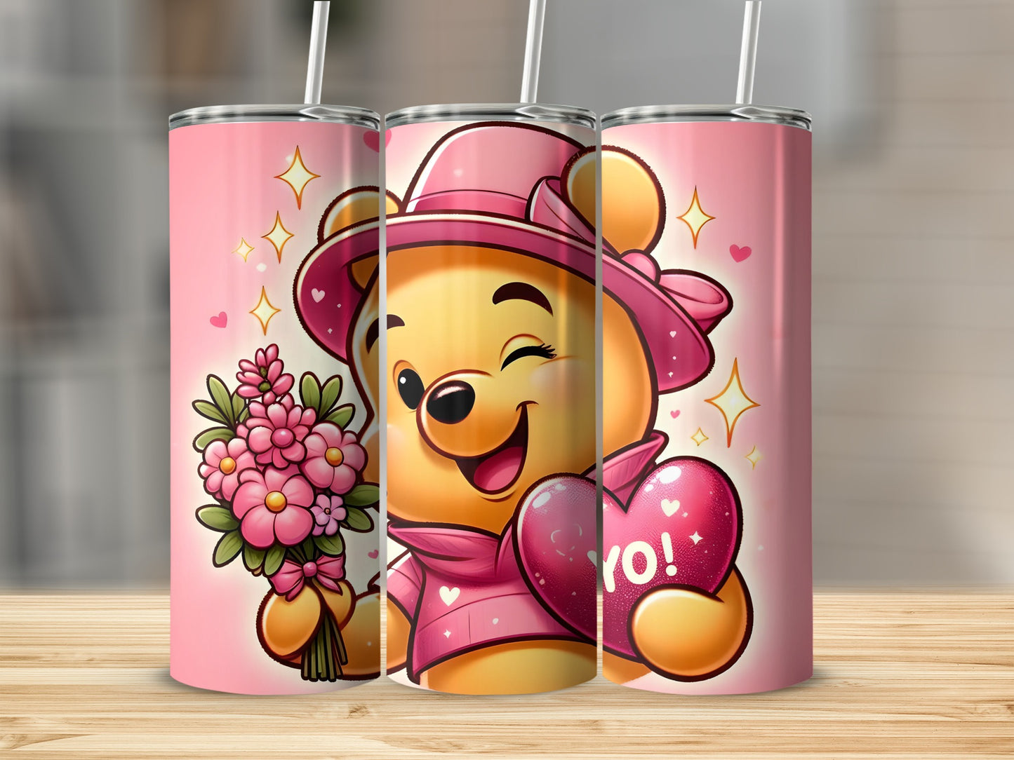 Cute Bear with Flowers and Hearts Tumbler Product
